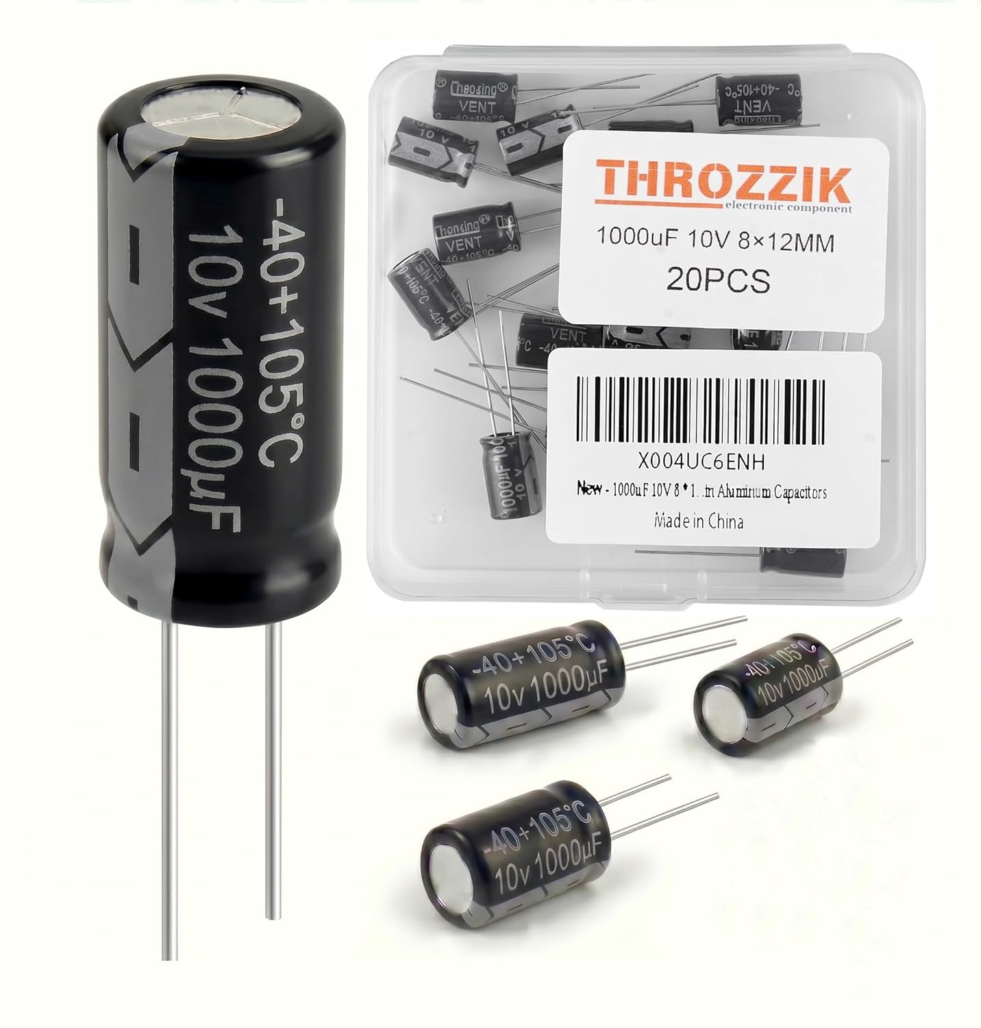 1000uF 10V 8 * 12mm 20pcs Electrolytic Capacitor 1000 uF MFD 10 Volt 0.32 * 0.47in Aluminum Capacitors