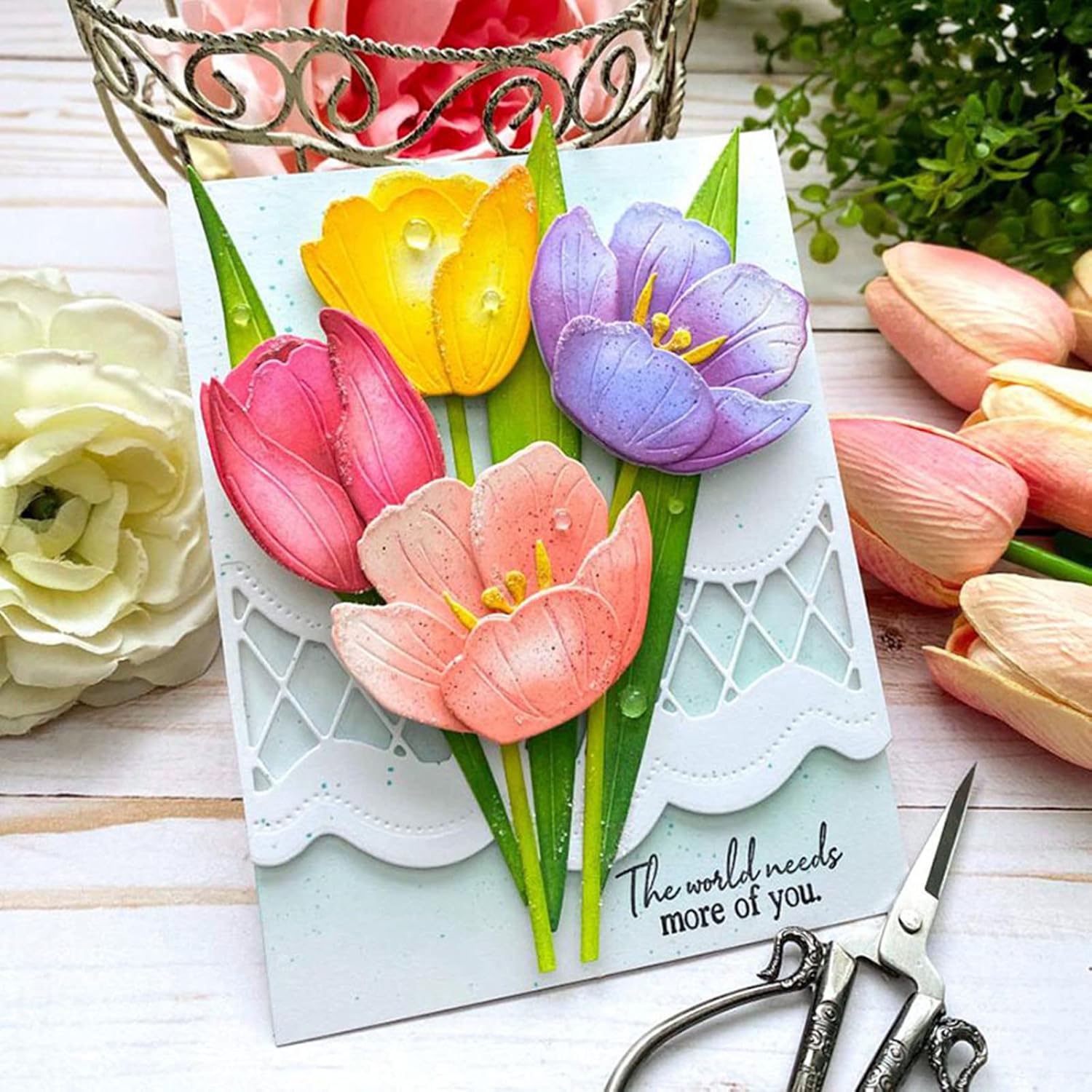 Tulip Set Flower Metal Die Cuts,Flower Leaves Plant Wedding Cutting Dies Stencils DIY Crafts Cards Cuts for DIY Embossing Card Making Photo Decorative Paper Dies Scrapbooking - Image 6