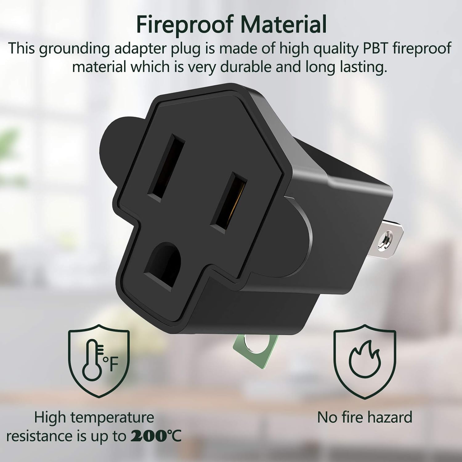 JACKYLED ETL Listed 3-2 Prong Converter Polarized Grounding Adapter 3-Prong to 2-Prong Adapter Fireproof Material 392℉ Resistant Wall Outlets for Household Appliances Industrial, Black, 8 Pack - Image 4