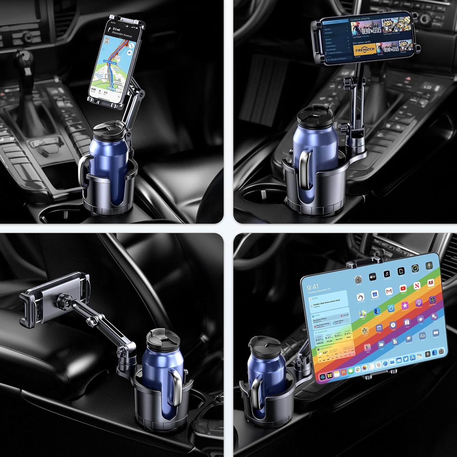 Cup Holder Phone Tablet Mount, 2 in 1 iPad Car Cup Holder with Expander Adjustable Arm for 4.7-10 inches Phone Tablet Mount Compatible for iPad Pro Air Mini, Fire,iPhone 17,Galaxy Phones - Image 8