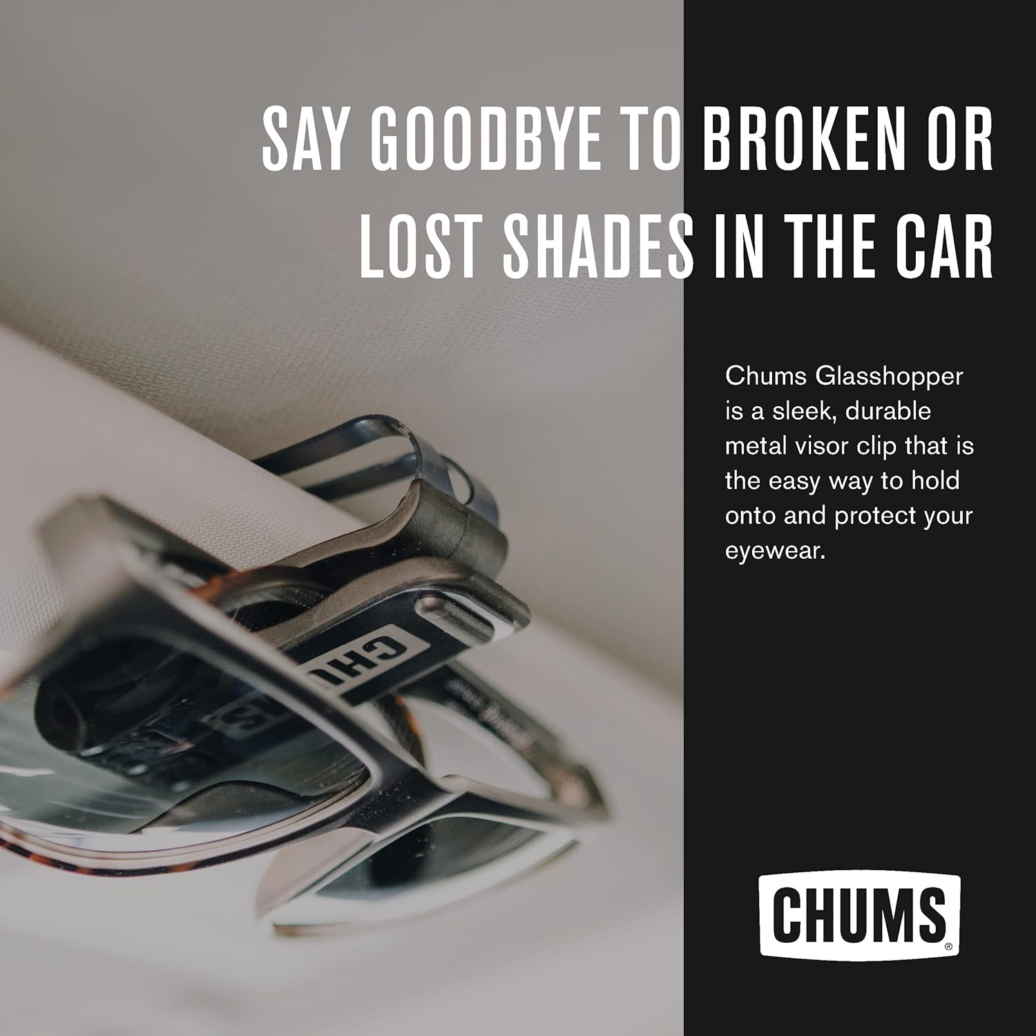 Chums Glasshopper Clip - Metal Sun Visor Glasses Holder for Vehicles - Car, Truck, or SUV Sunglasses Mount Attachment (Black) - Image 2