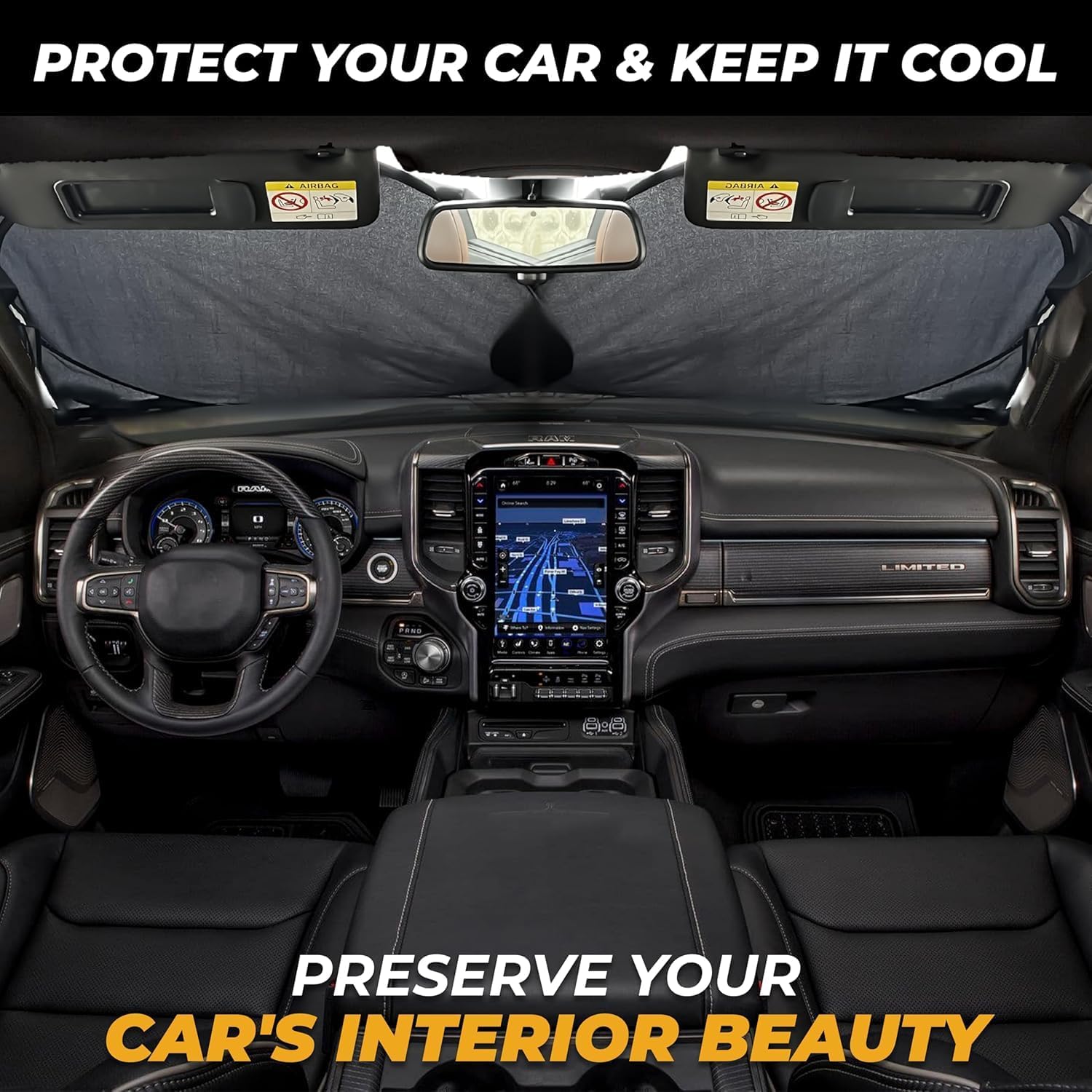 Autovir Truck Windshield Sun Shade Foldable – 280T Thickened Sun Shield, UV Ray Blocker, Automotive Sun Protection Privacy Curtains, Keeps car Interior Cool, Truck Accessories, Fit for SUV - Image 4