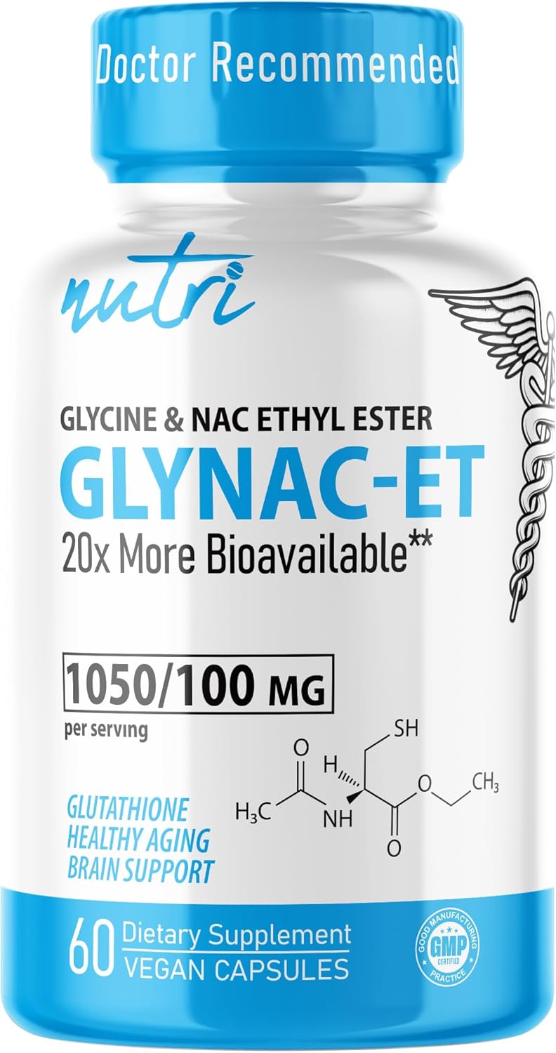 GlyNAC-ET NAC Supplement N-Acetyl Cysteine Ethyl Ester - 20x More Bioavailable - Glycine & N-Acetylcysteine Ethyl Ester Anti Aging Supplement, Boost Glutathione, 60 Capsules - Nutri - 3rd Party Tested