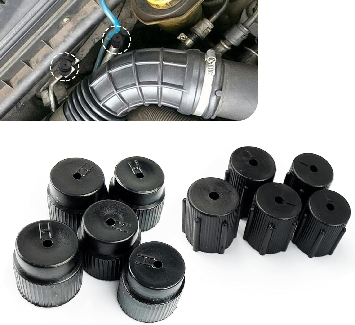 10 PCS Car A/C Valve Core Caps, R134a A/C High & Low Pressure Port Caps, R134a A/C Repair System Charging Port Caps, Leakproof Car A/C System Seal Caps, Universal A/C Service Repair Accessories