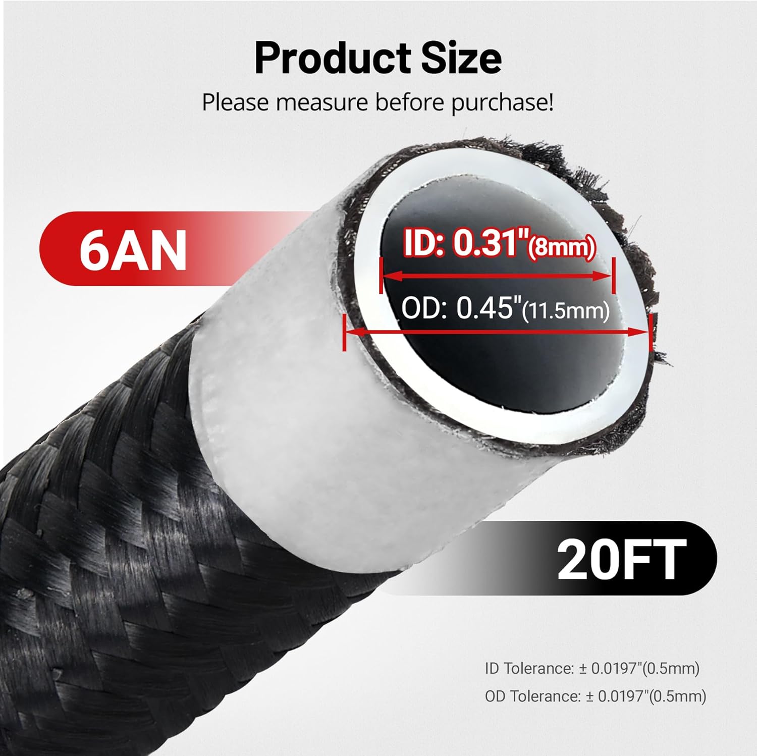 EVIL ENERGY 6AN PTFE Fuel Line Kit,E85 Nylon Braided Fuel Hose 20FT Black&Red AN6 PTFE Fuel Line Hose(5/16Inch ID) - Image 3