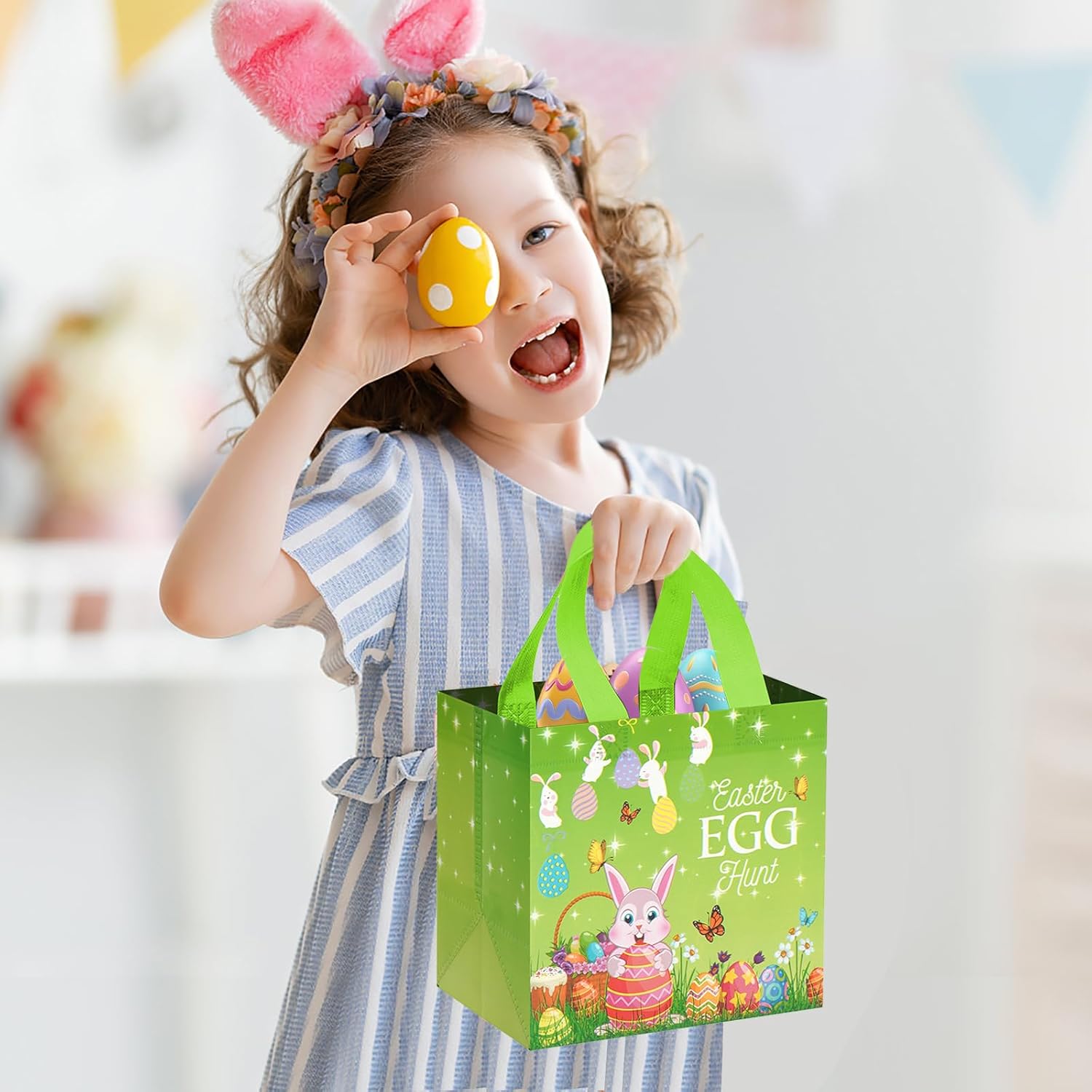 Bwhrmt Easter Basket Stuffers,Egg Hunt Bags Bunny Carrot Chick Gift Bags with Handles,Party Supplies,Happy Small Easter Baskets Container,8.27x7.9x5.9inch 6-Piece. Easter Basket Ideas Gifts for teens - Image 5