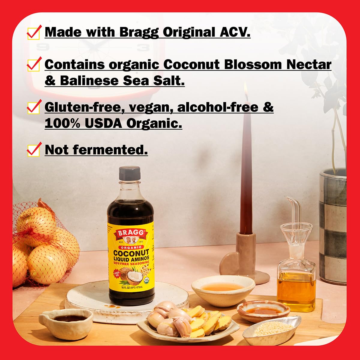 Bragg Organic Coconut Aminos, Soy-Free Seasoning - Vegan, Gluten Free, No GMO’s, Kosher Certified (128 Ounce) - Image 6