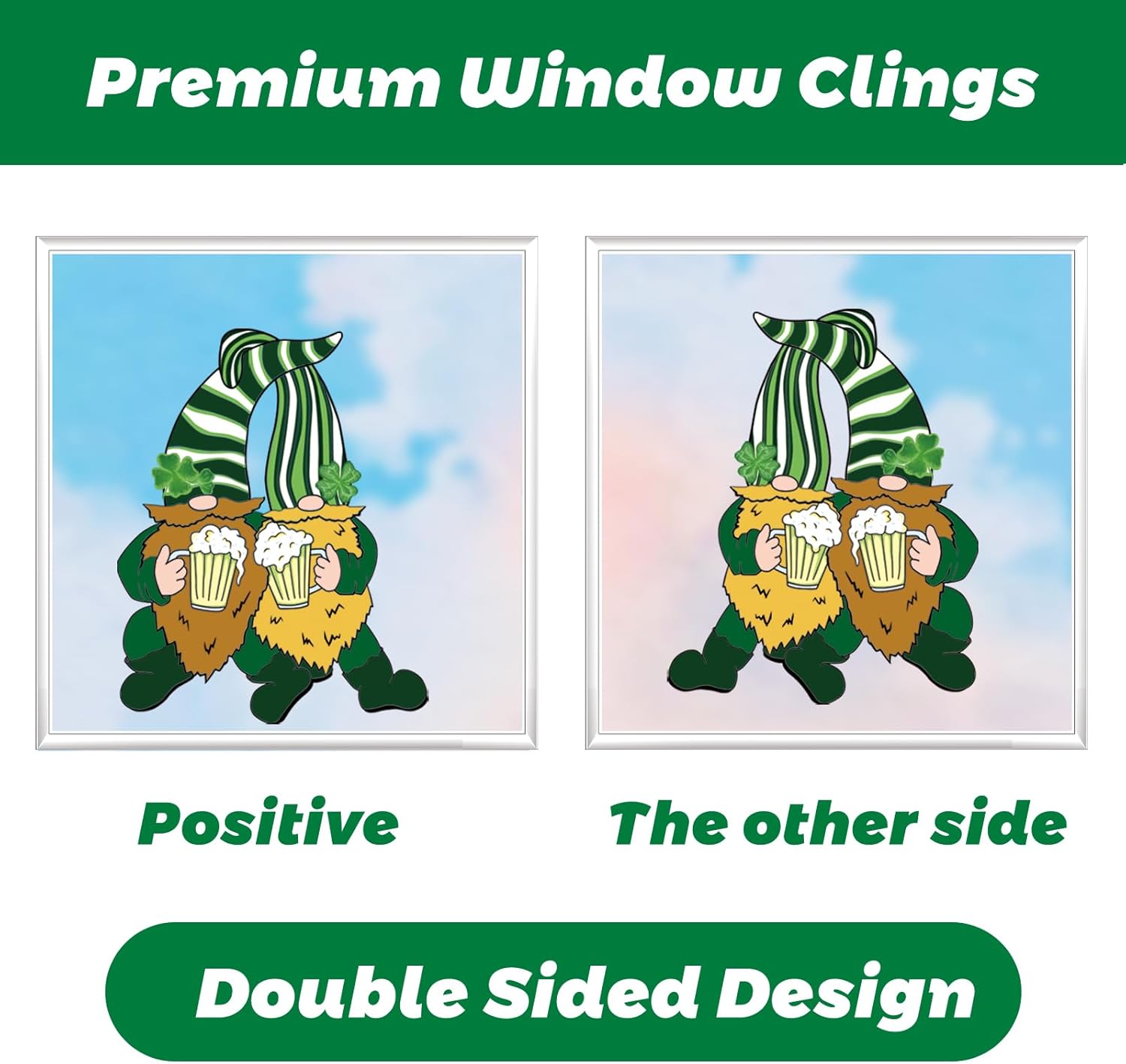 St Patricks Day Decorations Window Clings, 9 Sheets St. Patrick's Day Extra Large Window Cling Stickers for Glass, Gnome Shamrock Irish Holiday Clings Decals for Indoor Home Shop Kitchen Office Decor - Image 4