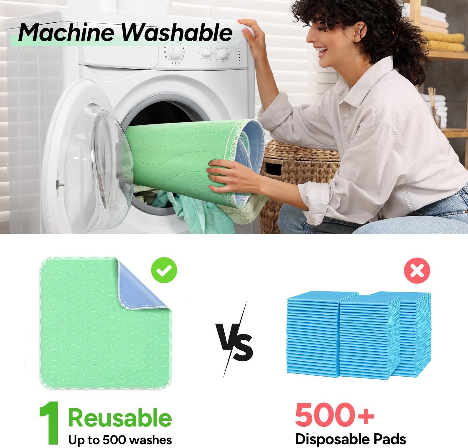 WhyWorry Washable Bed Pads for Adult Incontinence, 34" x 36" (Pack of 2) Washable Pee Pads for Bed Wetting, Heavy Absorbency Reusable Underpads for Elderly & Kids, Waterproof Mattress Protector, Green - Image 6