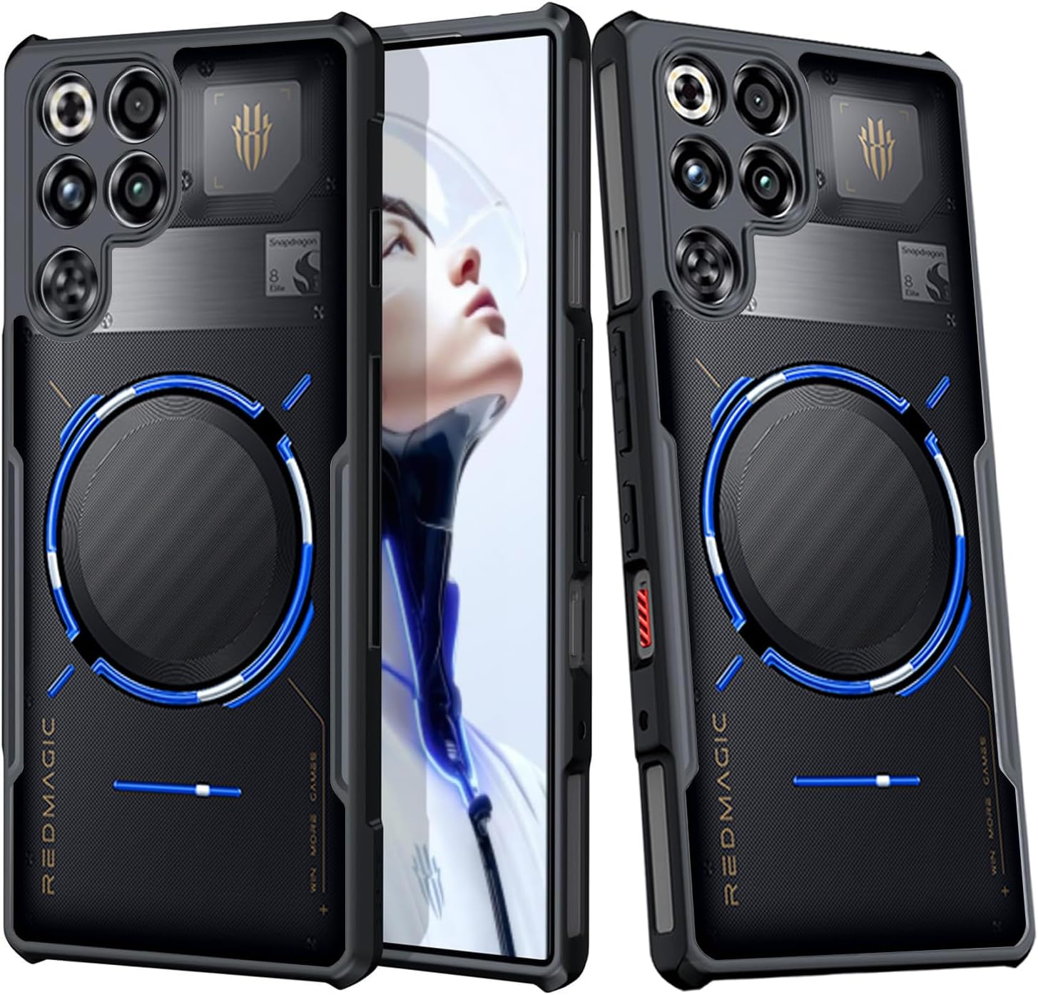 Gaming Case for Red Magic 11 Pro/11S Pro/11 Pro+/11S Pro+ Case, Soft TPU Bumper + Hard PC Back Cover Military Grade Airbags Shockproof Drop Protection,Black