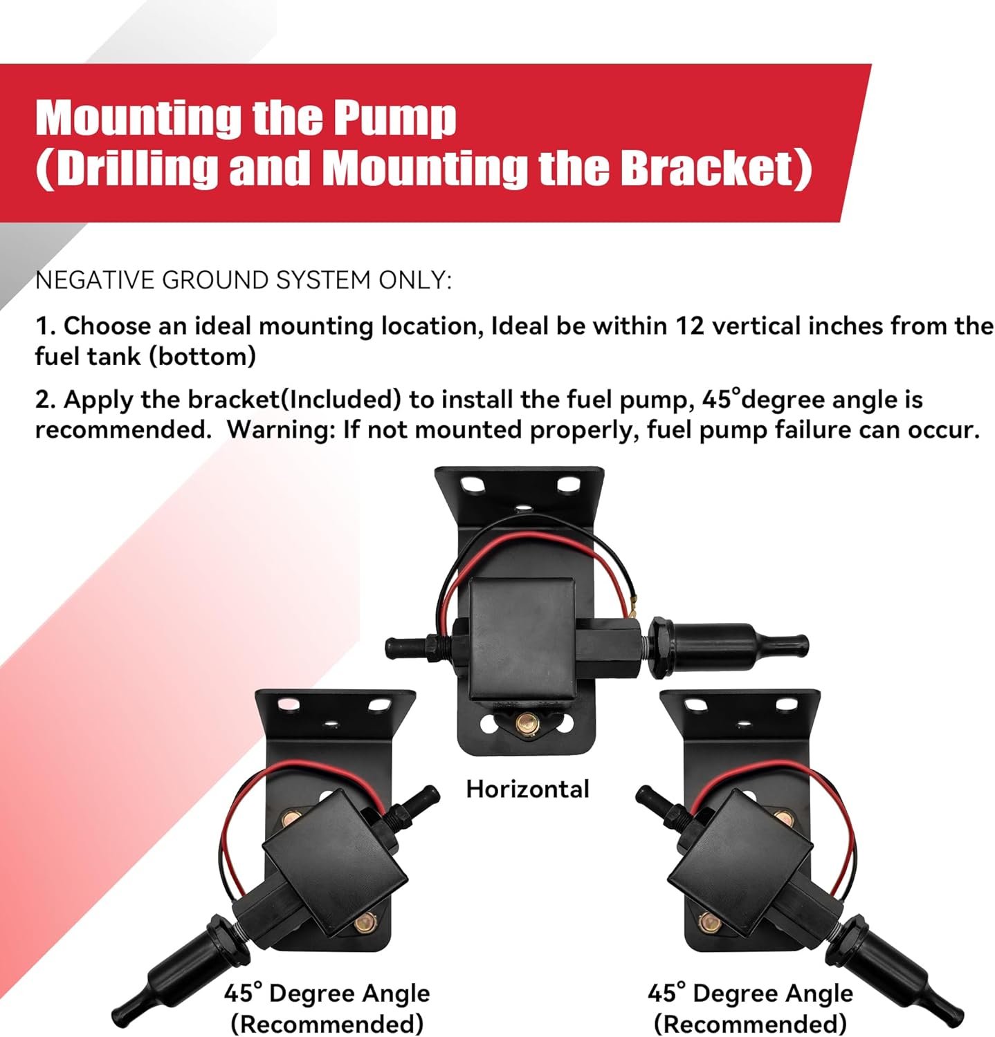 Universal Electric Fuel Pump Kit 12V 4.5-7psi Electric Fuel Pump with Mounting Bracket, Fuel Filters, Hose Clamps, 6.56 FT 5/16" ID Fuel Line - Image 5