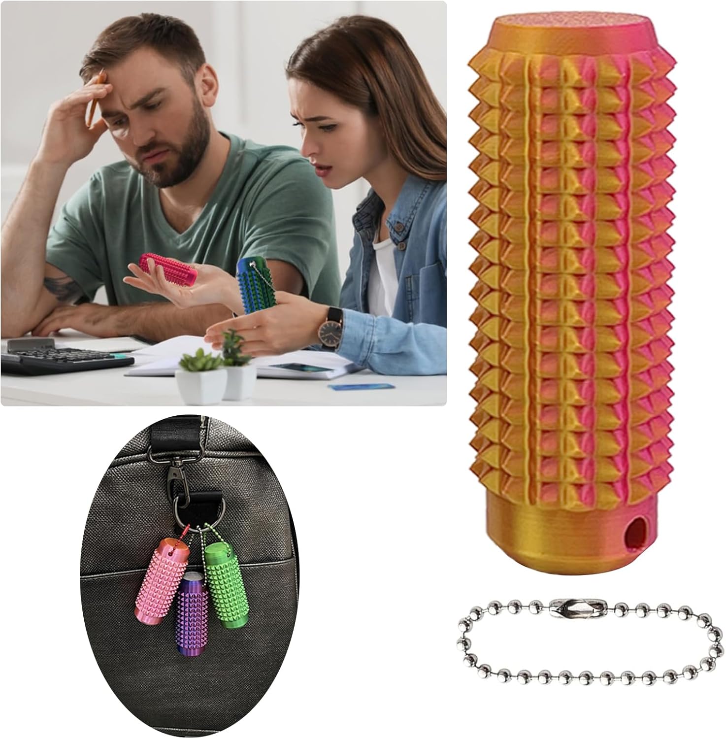 Little Ouchies Fidget, Pocket Mini Fidget Toy for Adults, Pain Stim Fidget, 3D Printed Venting Key Pendant, 3pcs Spiky Grippie Stim Keychain for Anxiety Relief Positive, Easter Basket Stuffers - Image 3