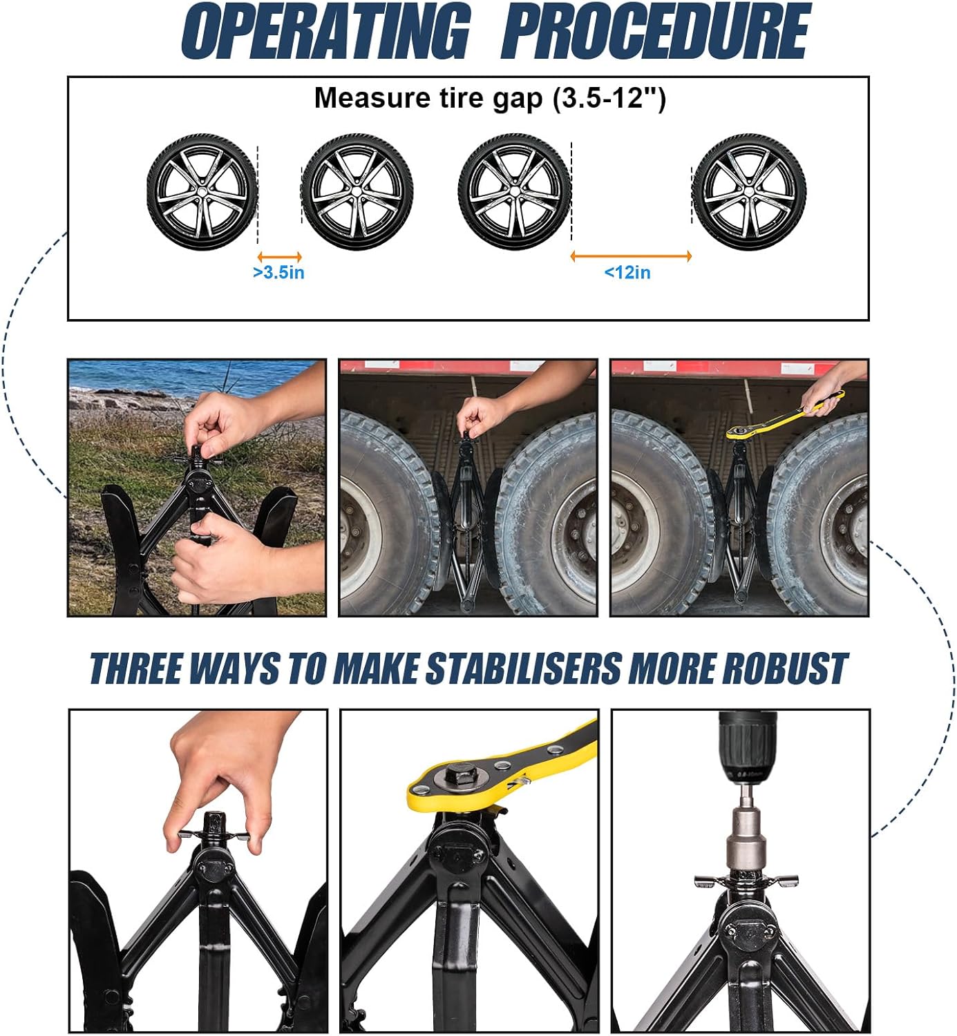 Camper Wheel Chock Stabilizer with Wrench, Premium X Shaped Wheel Chocks for RV Travel Trailer, 2Pcs Heavy Duty Tire Locking Chocks Accessories, for 3.5" to 12" Wheel Gaps - Image 4