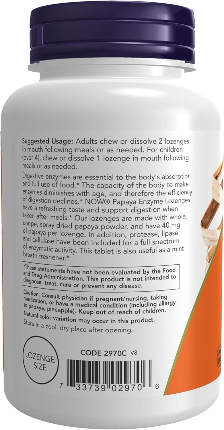 Now Foods - Chewable Papaya Enzymes, 180 Lozenges - Image 3