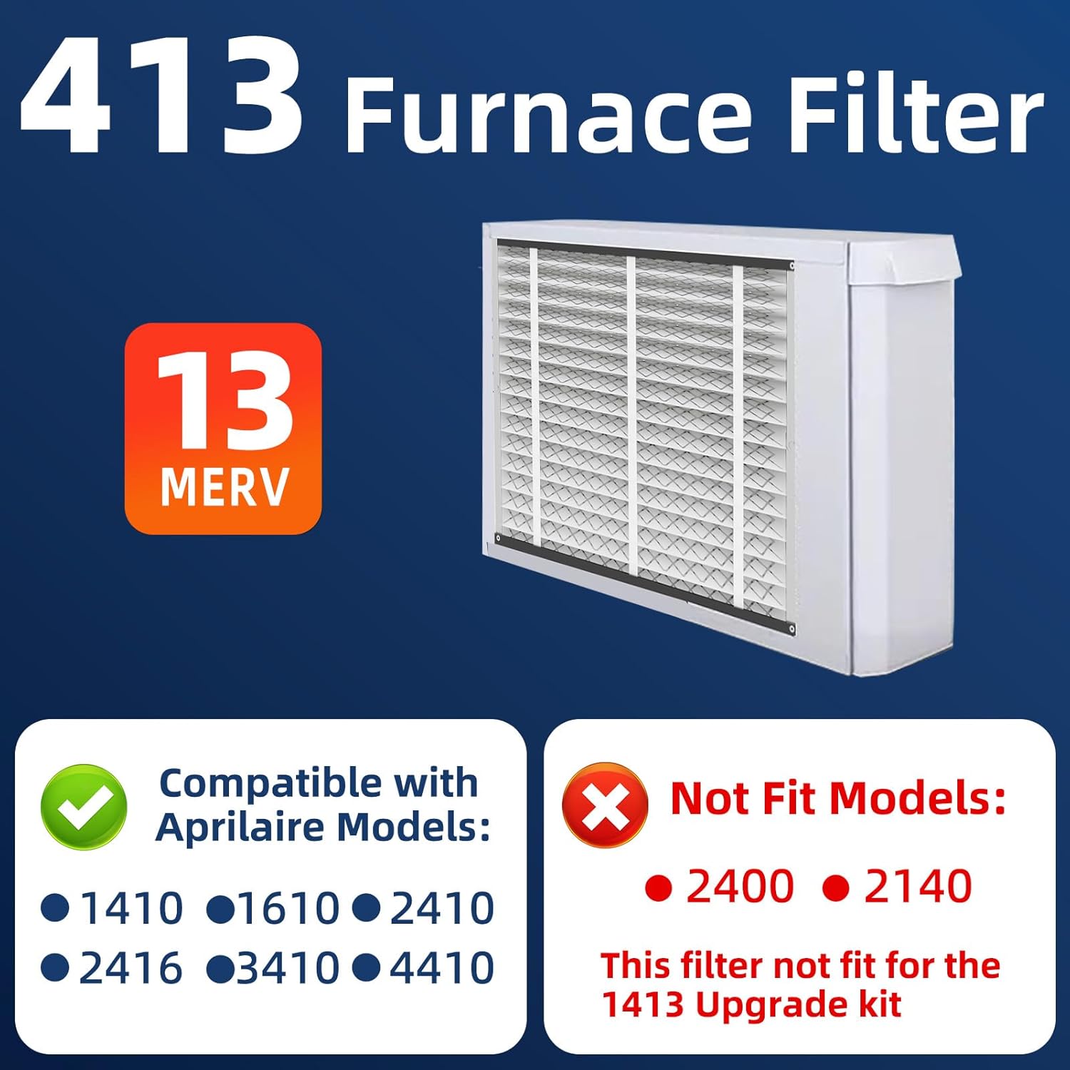 413 Replacement Air Filter, MERV 13,Actual Size: 16"x28"x4", Nominal Size: 16x25x4, HVAC Furnace Filter, Compatible with AprilAire Models 4400, 3413, 2416, 2413, 1610, 1413, 1 Pack - Image 2