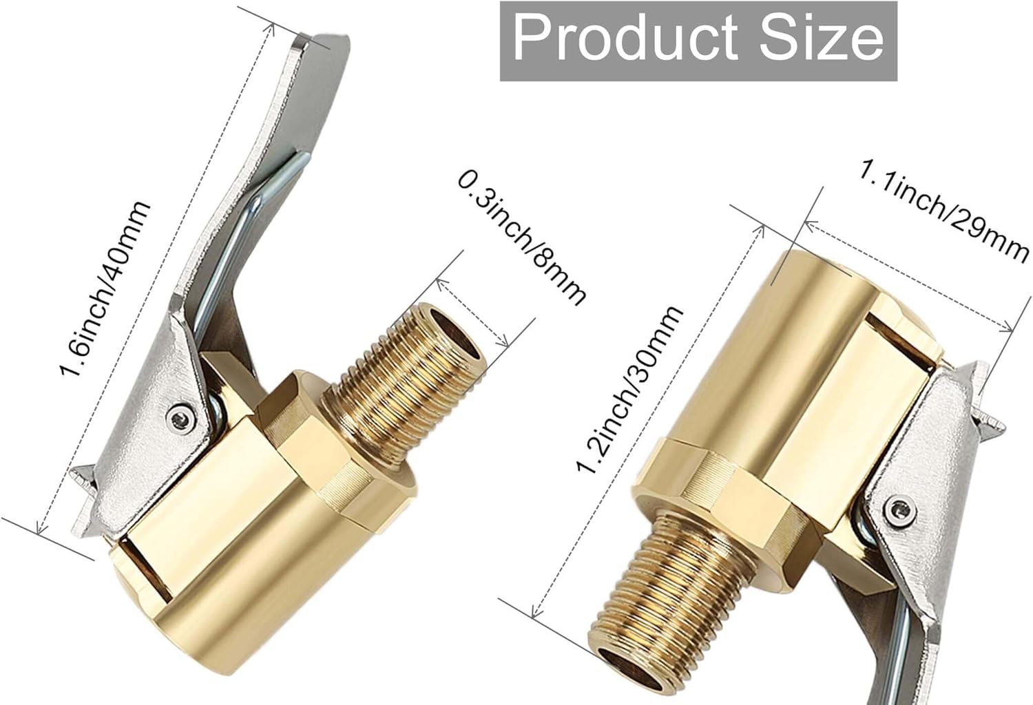 2Pack 8mm Tire Air Chuck with Clip Adapter, No Leakage Tire Chucks for Vehicle Inflator Compressor Pump Connect Accessories Tool, Brass Locking Tire Inflator Nozzle Adapter Connect 8mm - Image 2
