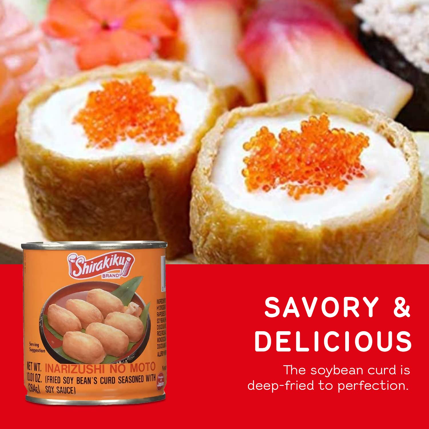 Shirakiku Inarizushi No Moto - Japanese Seasoned Fried Soy Bean Curd | Fried Bean Curd, Hydrogenated Vegetable Oil, Wheat, and Soybean | Soy Bean Flavor, 10.01oz - (Pack of 3) - Image 6