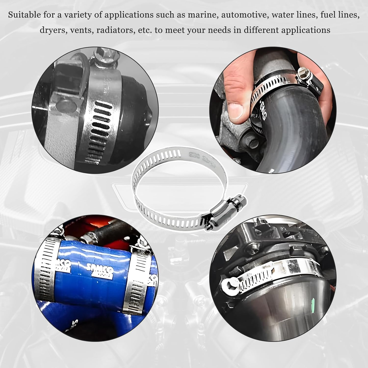 20 PCS Stainless Steel Hose Clamps, 1 Inch to 2 Inch Stainless Steel Worm Gear Hose Clamp Set, Adjustable Fuel Line Clamps for Plumbing/Automotive/Mechanical Applications - Image 6