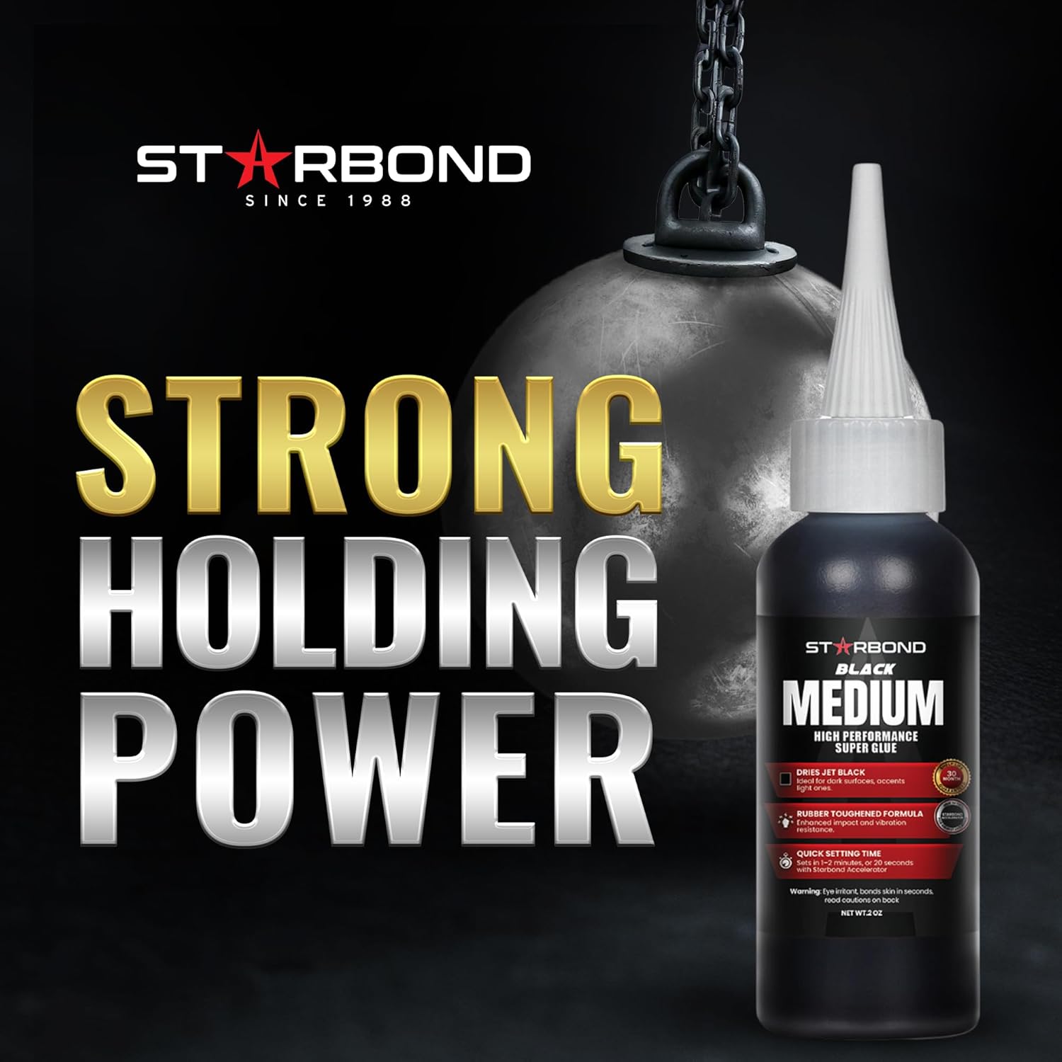 Starbond Black Medium CA Glue, Premium Cyanoacrylate Super Glue, Crack Filler 150 CPS Viscosity, for Woodworking, Woodturning, Carpentry, Guitar, RC, Hobby, 2oz - Image 3