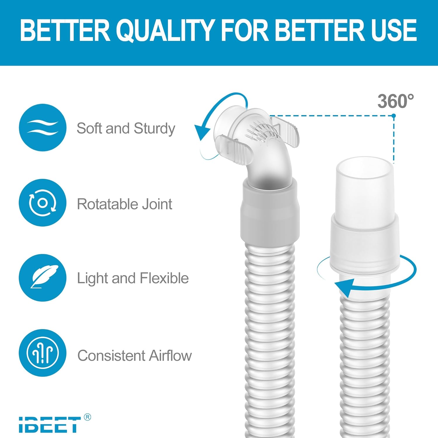 Replacement Tube Assembly for Wisp Nasal Mask, IBEET Short Tube for Wisp Connecting Hose, Replacement CPAP Accessories - Quick Release & 360-Degree Rotatable - Image 4