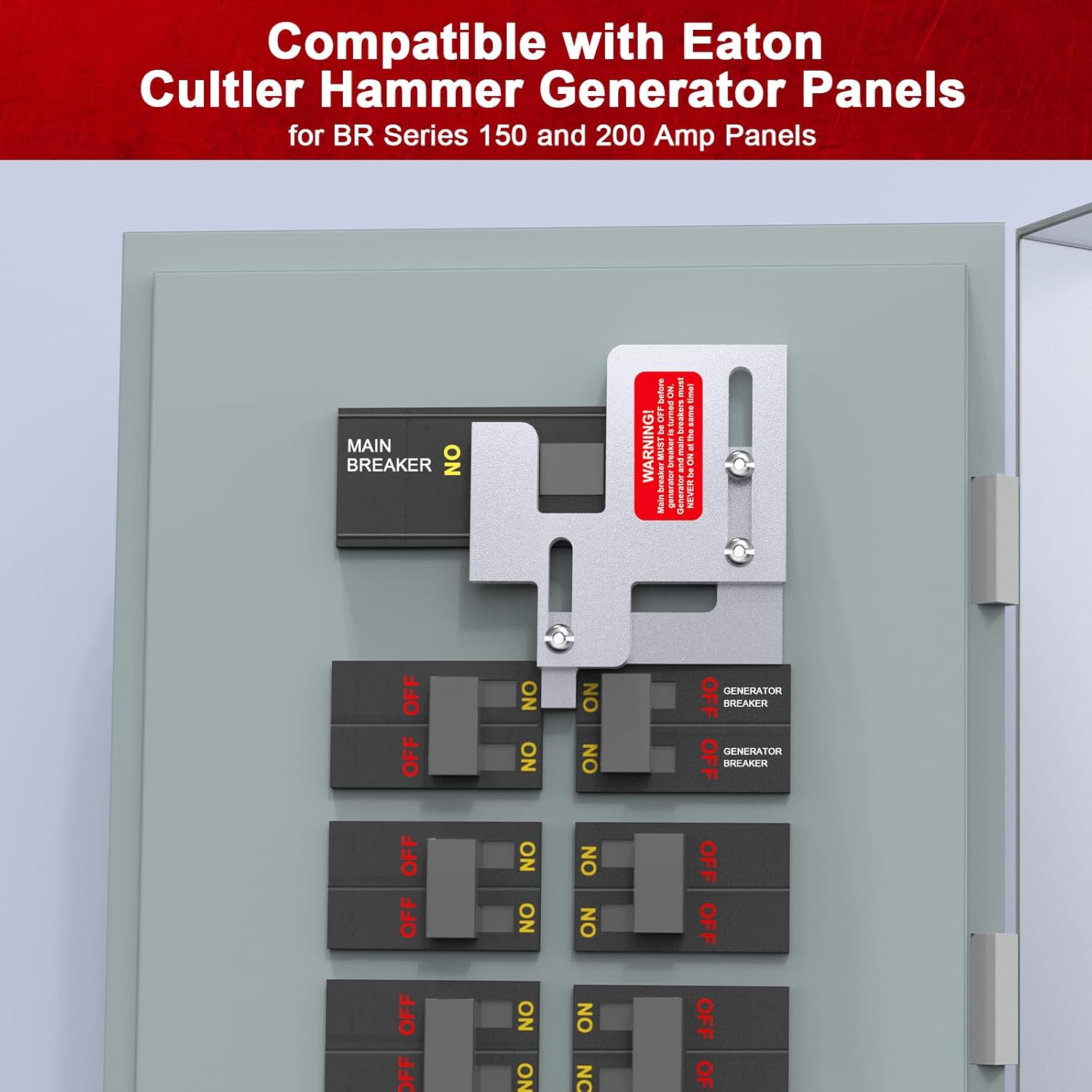 Generator Interlock Kit Compatible with Cutler Hammer for BR Series 150 and 200 Amp Panels, 1 1/4-1 7/16 inches Spacing Between Main and Branch Breaker(PN200) - Image 2