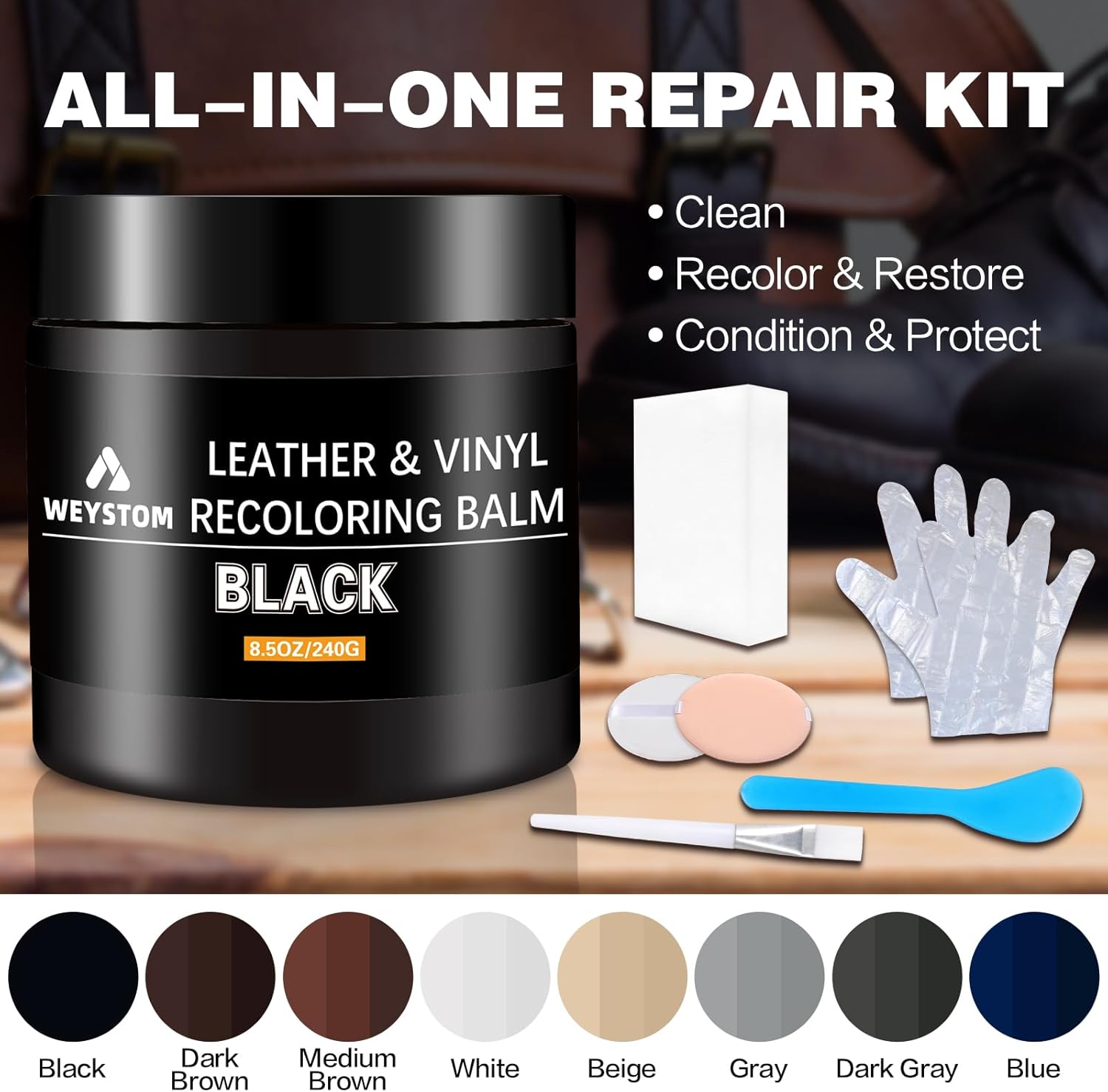 Leather Recoloring Balm - Black Leather Repair Kit for Furniture, Dye, Recolor, Renew, Repair & Restore Aged, Faded, Cracked, Peeling and Scuffed - Image 6