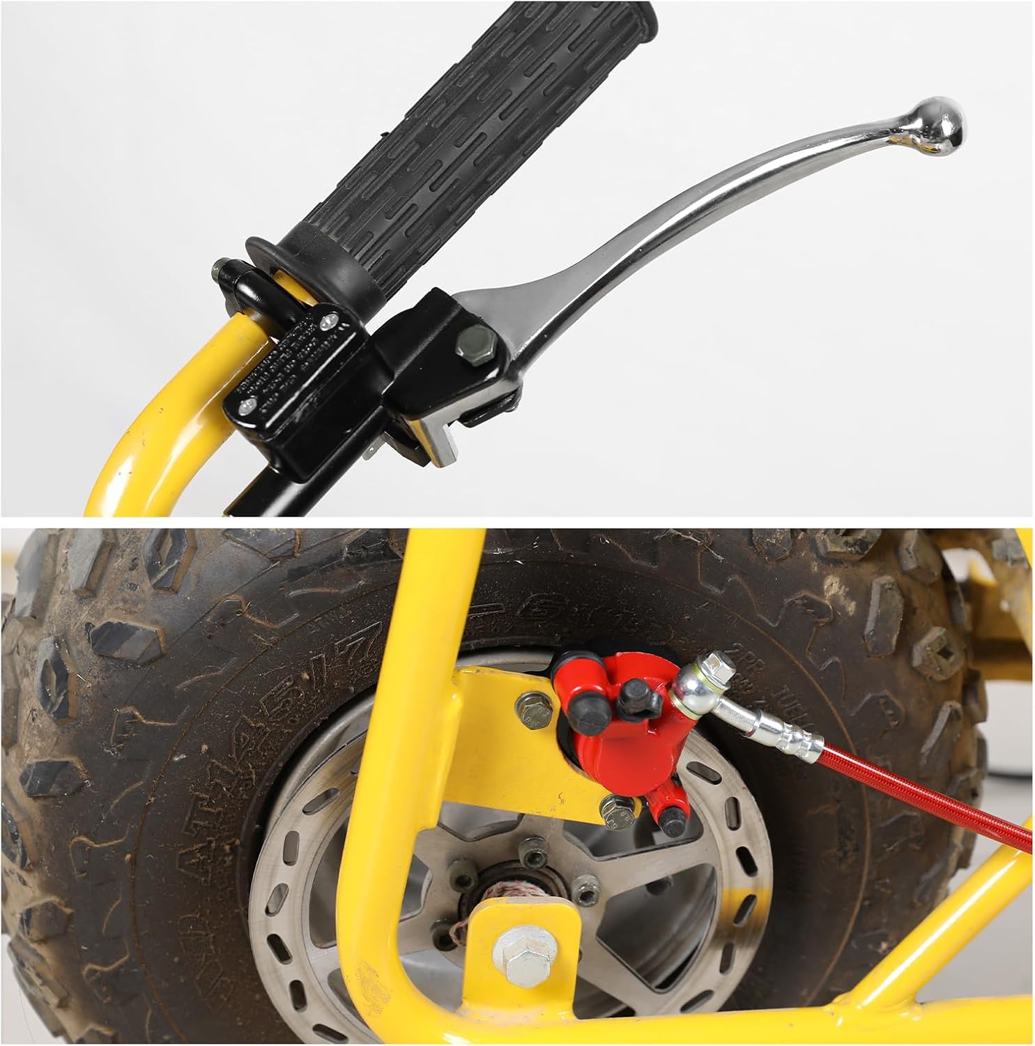 FVRITO Upgraded Mini Bike Hydraulic Disc Brake Kit for Baja DB30 Doodle Bug Blitz Dirt Bug Racer 97cc 79cc Predator 2.8hp Engine with 180mm Brake Disc Rotor Master Cylinder Caliper Pads Assembly Parts - Image 9