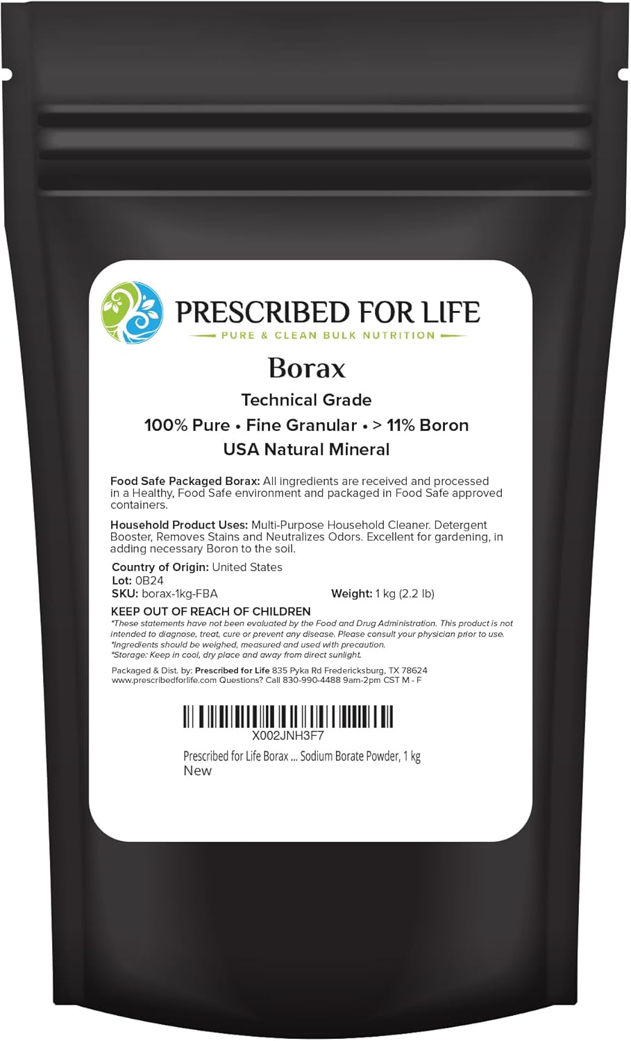 Prescribed For Life Borax Powder, Household Laundry Booster, Slime Activator & Multipurpose Cleaning Powder, All Natural Sodium Borate (1kg / 2.2lb)