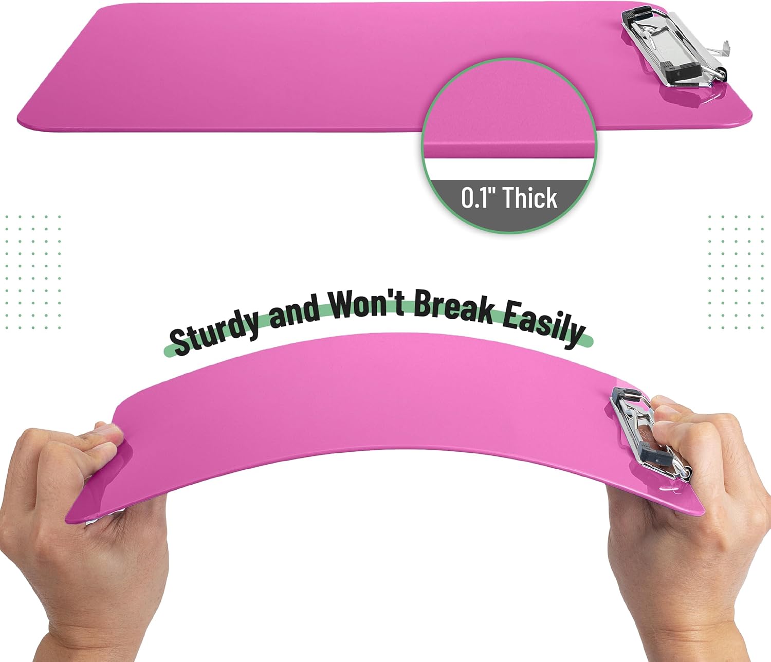 Mr. Pen- Plastic Clipboard, 12.5" x 9", 2 Pack, Hot Pink Clipboard Plastic, Low-Profile Metal Clip with Retractable Hanging Hole - Image 4