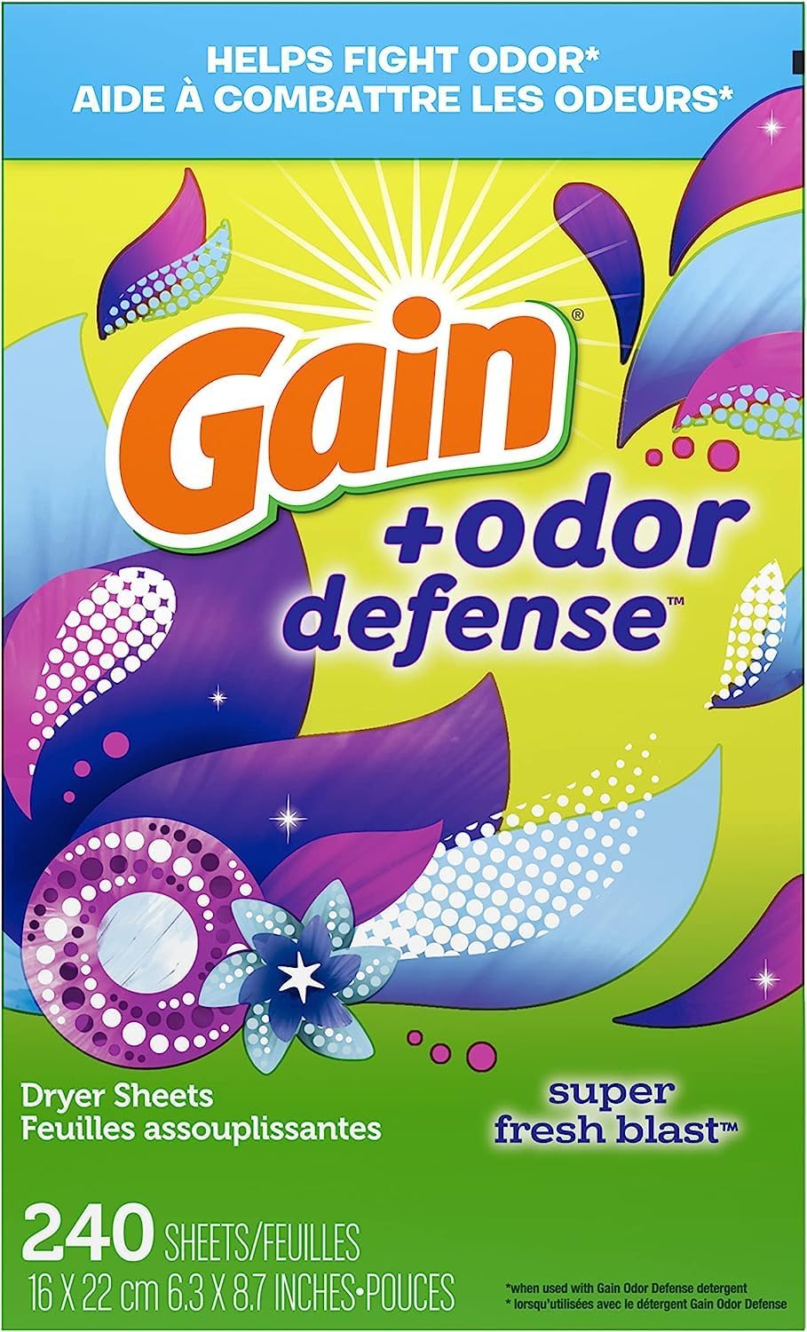 Gain Dryer Sheets Plus Odor Defense, Super Fresh Blast Scent, 240 Count, Helps fight static and odor, laundry sheets - Image 3