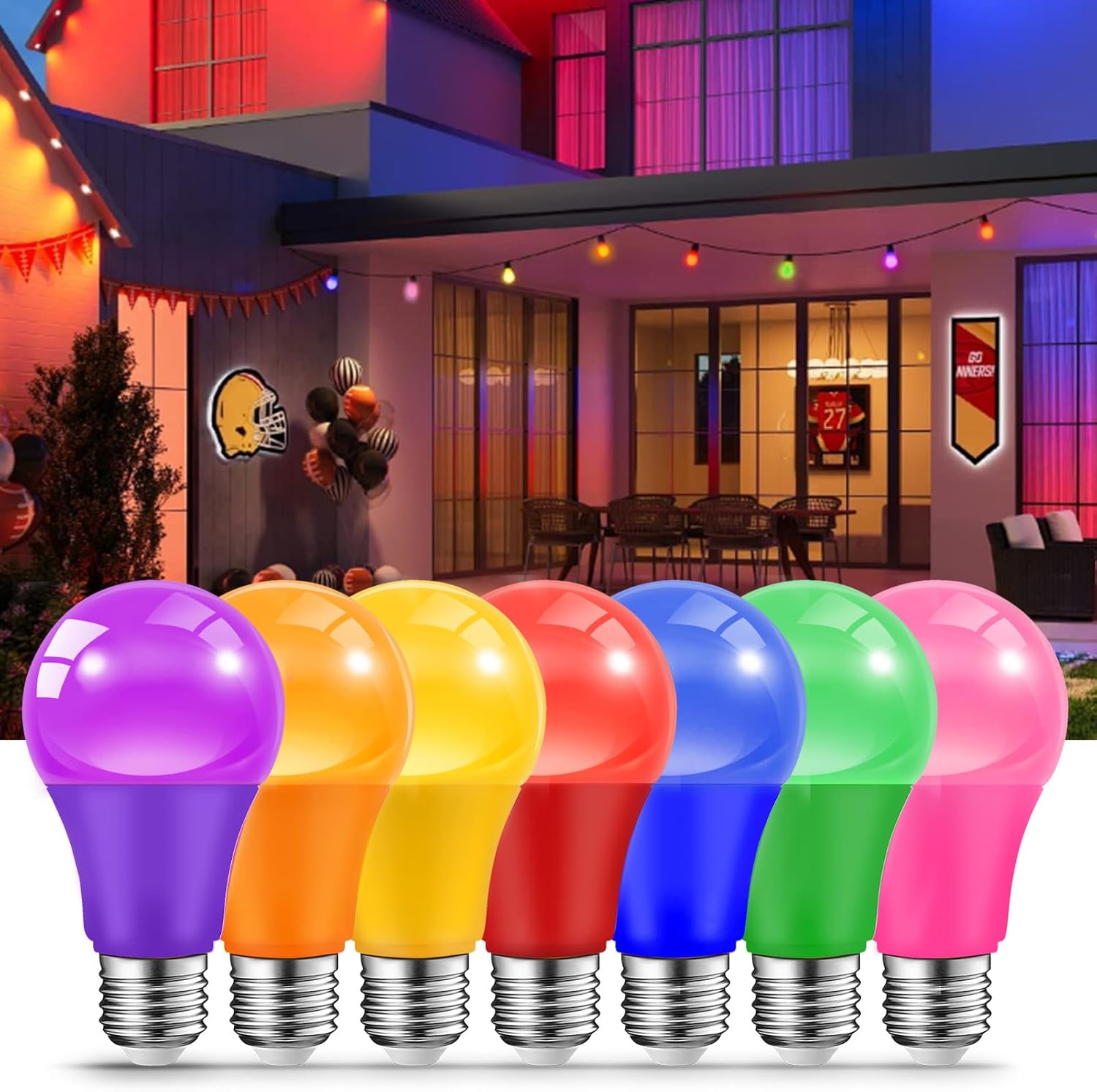 JAHEKS Orange Light Bulbs for Outdoor Porch, 9W(60W Equivalent) E26 Base LED Orange Bulb for Halloween Christmas Wedding,Party,Bar,Holiday Lighting,Home Decor, 2-Pack - Image 2
