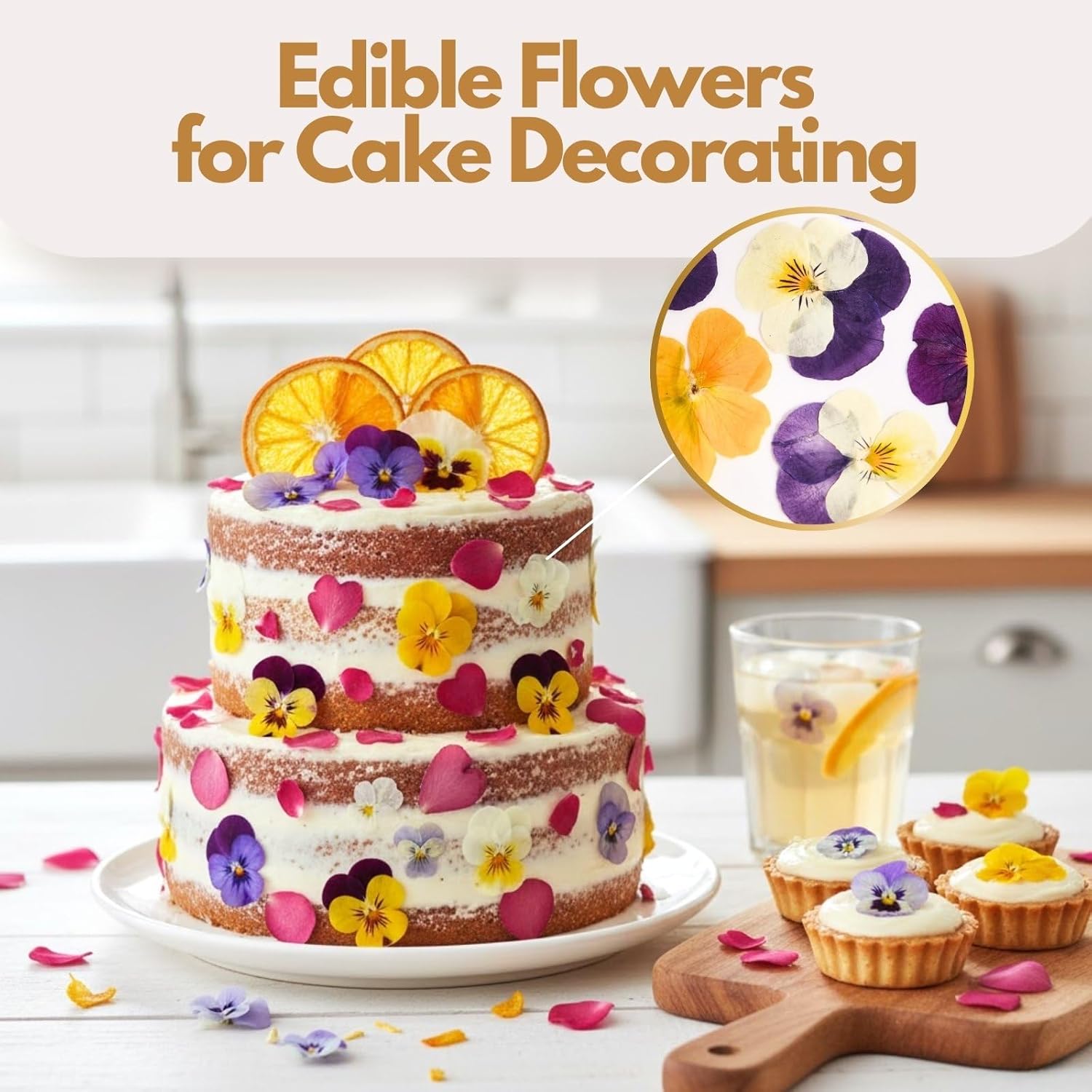 74 Pcs Edible Flowers for Cocktails Cake Decorating Drinks, Real Dried Pressed Flowers Cupcake Toppers, Food Grade Dry Flowers for Crafts Resin Mix with Pansy, Heart Rose Petals, Orange - Image 5