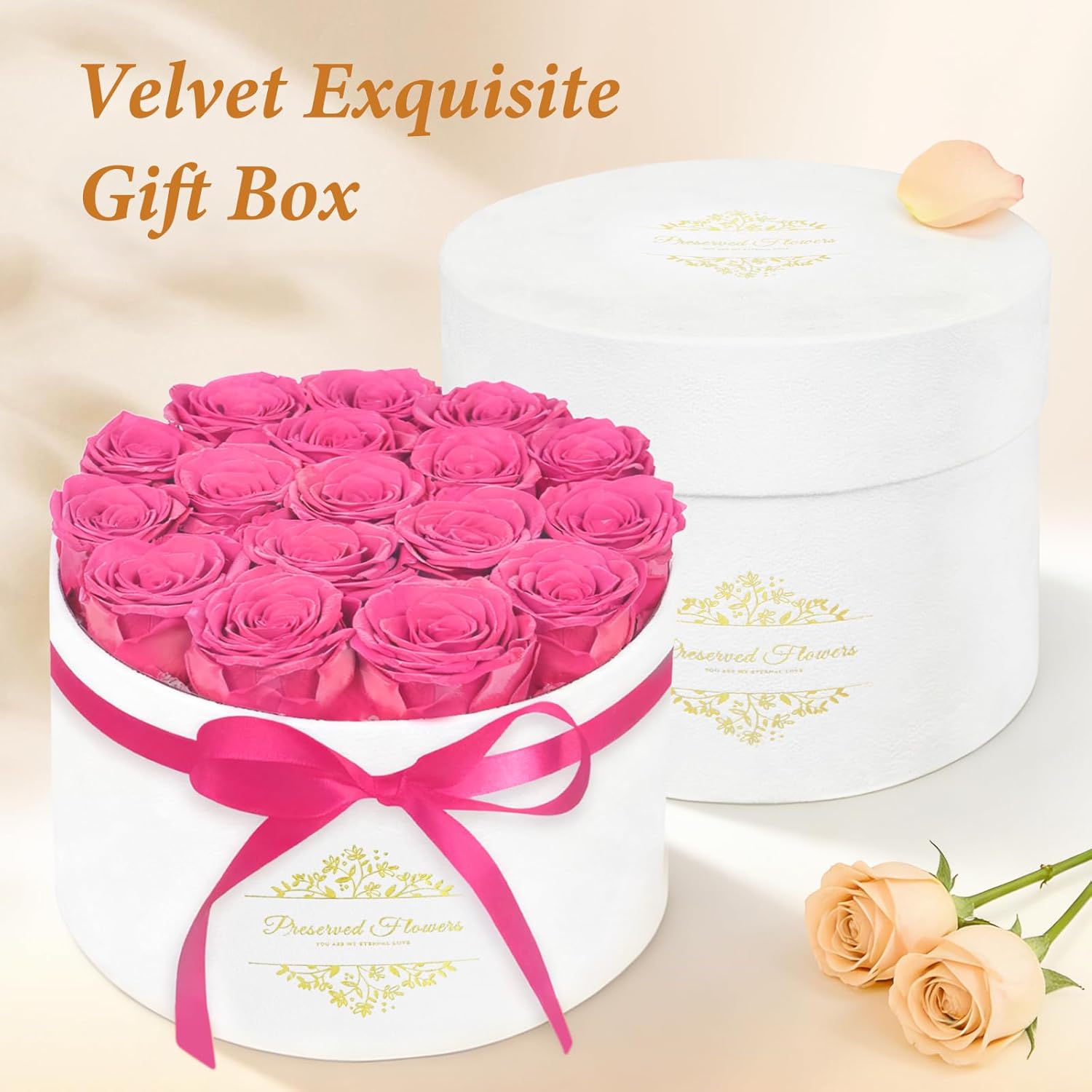 17 Forever Flowers in a Luxury Suede Box, Preserved Roses Birthday Gifts for Women, Romantic Anniversary Valentines Day Gifts for Girlfriend Wife Her, Pink - Image 5