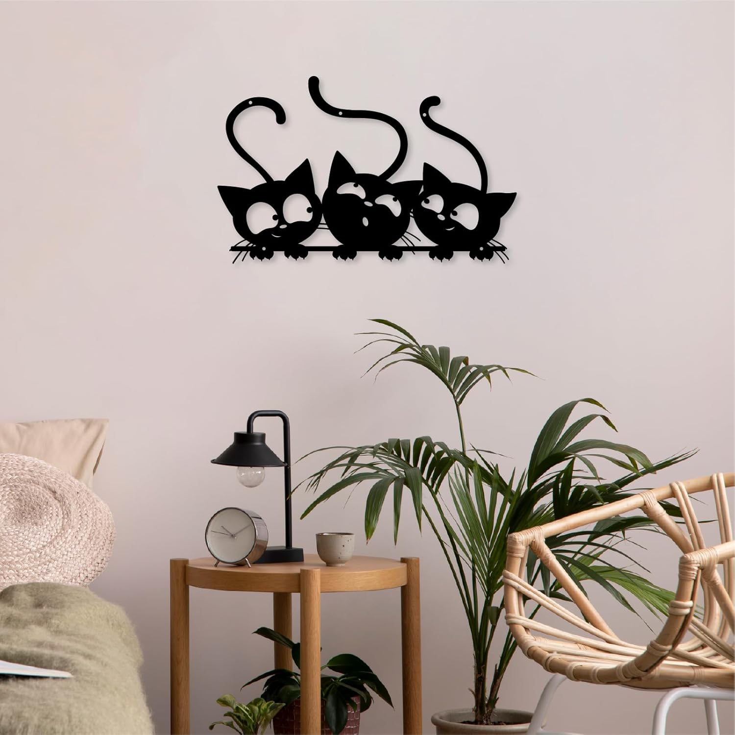 Monlyey Three Black Cat Wall Art, Metal Cat Wall Decor, Black Cat Wall Sculpture For Cats Lover, Minimalist Room Living Room Patio Wall DéCor (Length:12 Inches) - Image 7