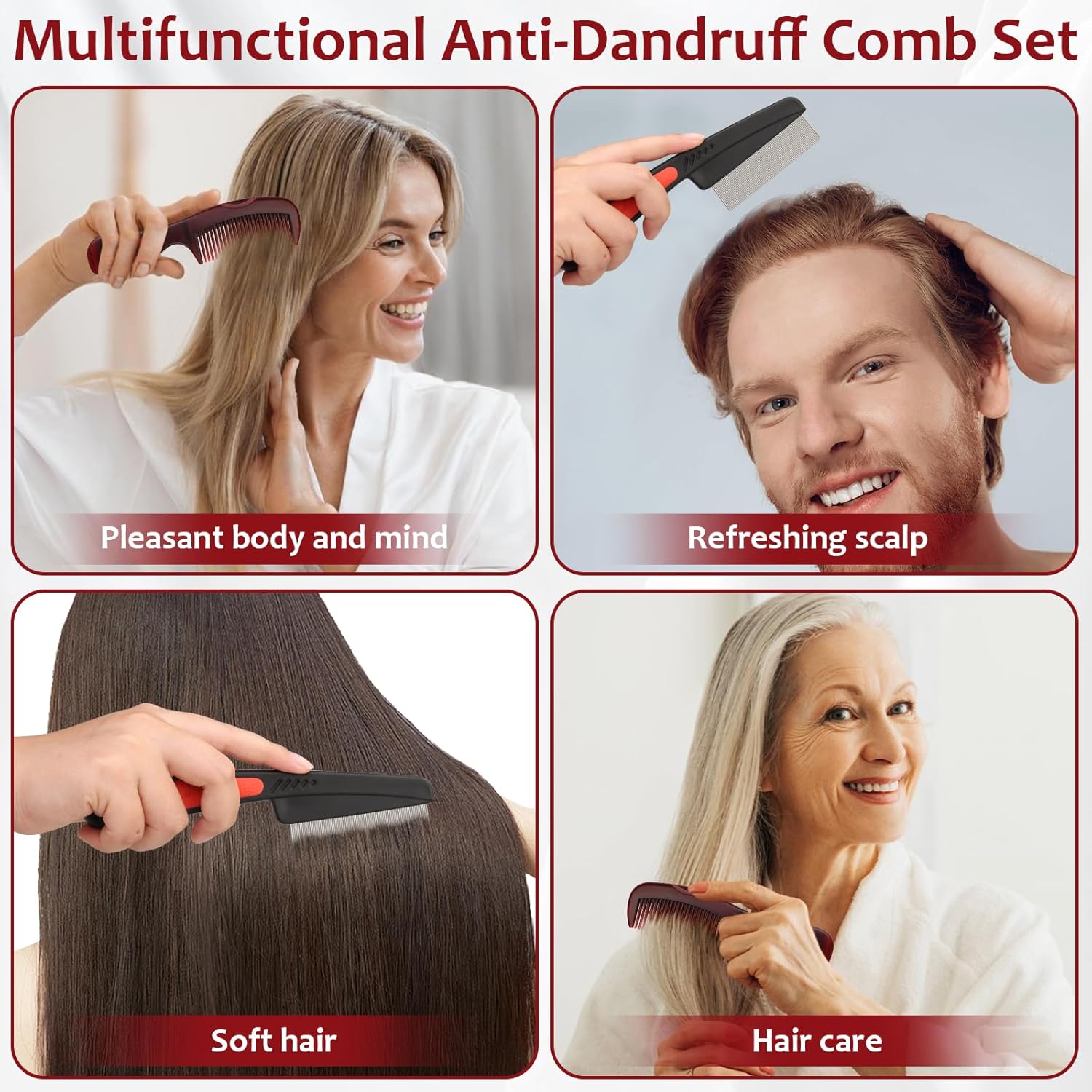 Dandruff Comb, 2 Pcs Scalp Sweep Detoxing Hair brush Set for Dandruff Removal, Scalp Build Up Remover and Stainless Steel Fine Tooth Comb for Scalp Massage Combs - Image 7