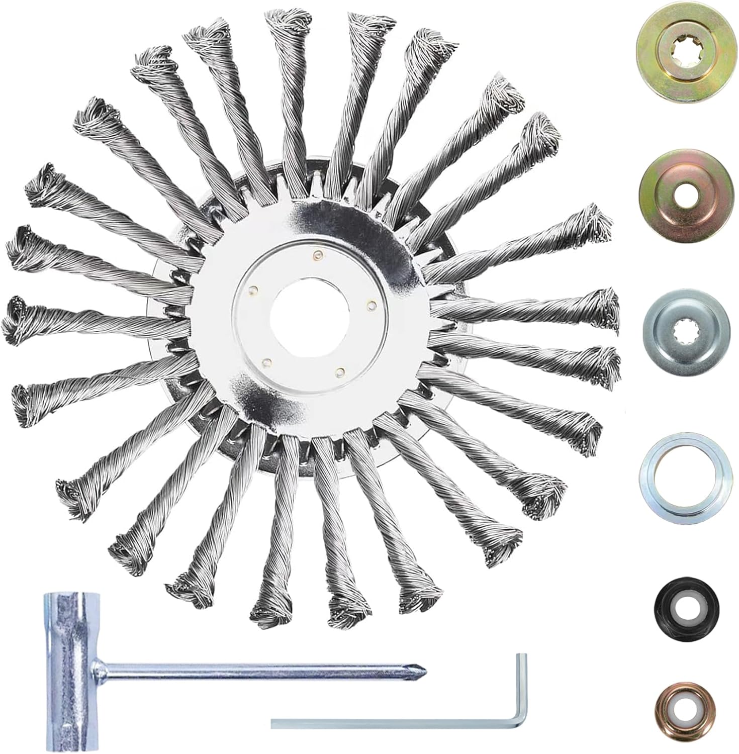 8 Inch Steel Wire Weed Eater Blades, Universal Weed Eater Attachments, Brush Cutter Trimmer Blade with Universal Adapter Kits, Unbreakable Wired Weed Eater Head Replacement for Removing Moss Weed Rust