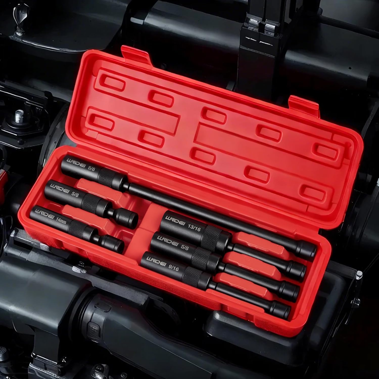 LLNDEI 3/8-Inch Drive Magnetic Swivel Spark Plug Socket Set, Include 12-Point: 14MM 4-inch, 5/8-inch 4-inch, 9/16-inch 6-inch, 5/8-inch 6-inch, 13/16-inch 6-inch and 5/8-inch 11-inch - Image 5