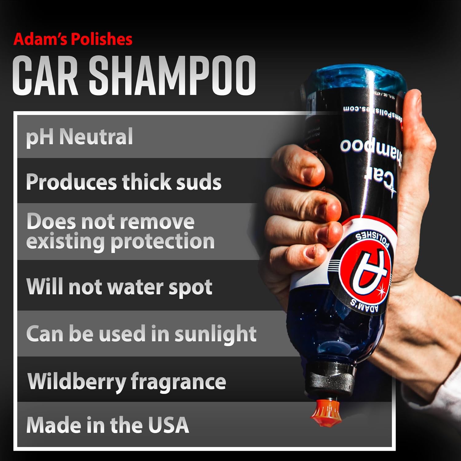 Adam's Car Shampoo (16oz) - pH Best Biodegradable Car Wash Soap for Foam Cannon, Spray Gun or Bucket - High Foam, Scratch-Free Auto Detailing for Cars, Trucks, RVs & Motorcycles - Image 2