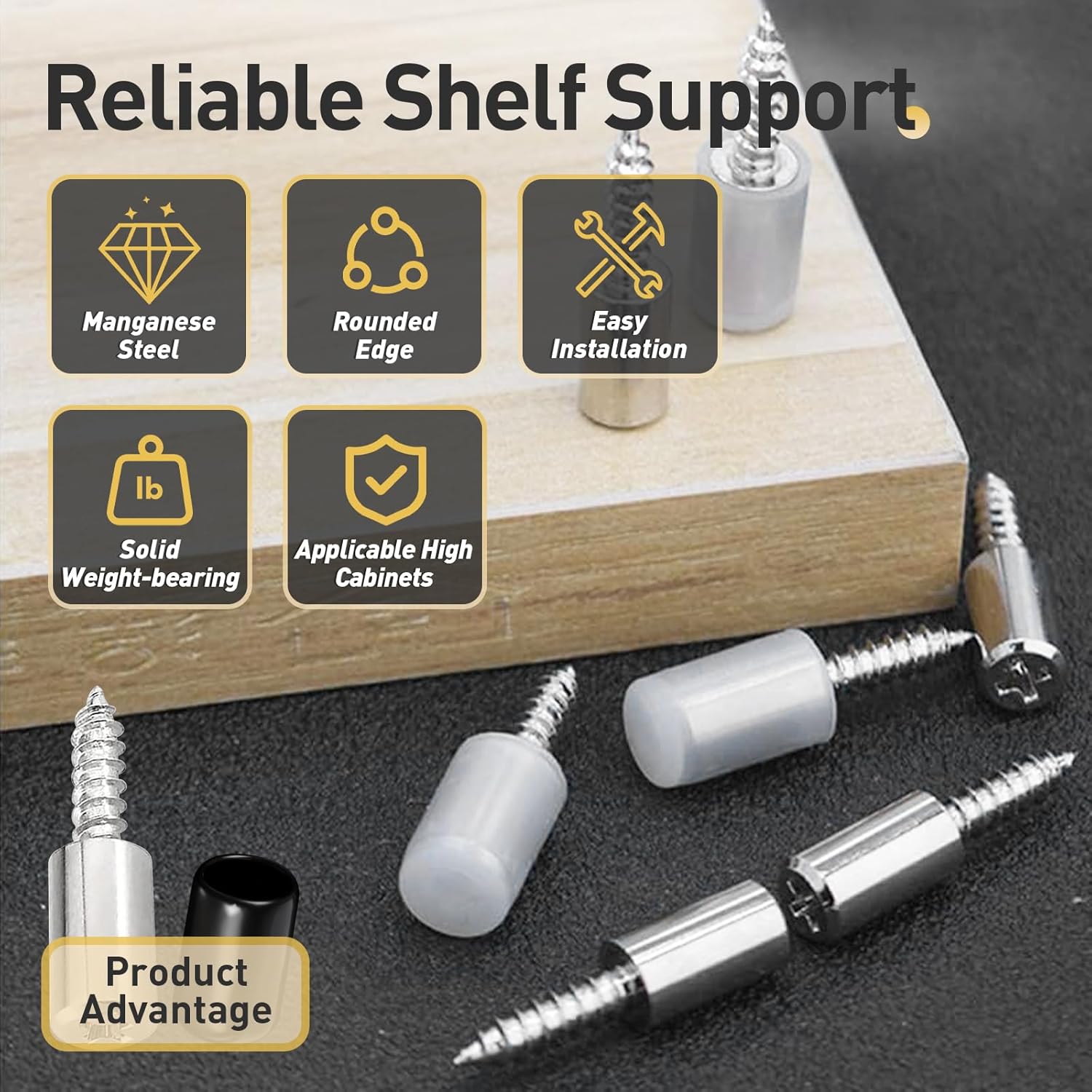 70 Pcs Self Tapping Screws Cabinet Laminate Support, Shelf Pins with Non-Slip Sleeve, Cabinet Shelf Pegs for Kitchen Utensils, Bookcases and Wardrobes, Fixed Support Self - Tapping Cross Screw - Image 3