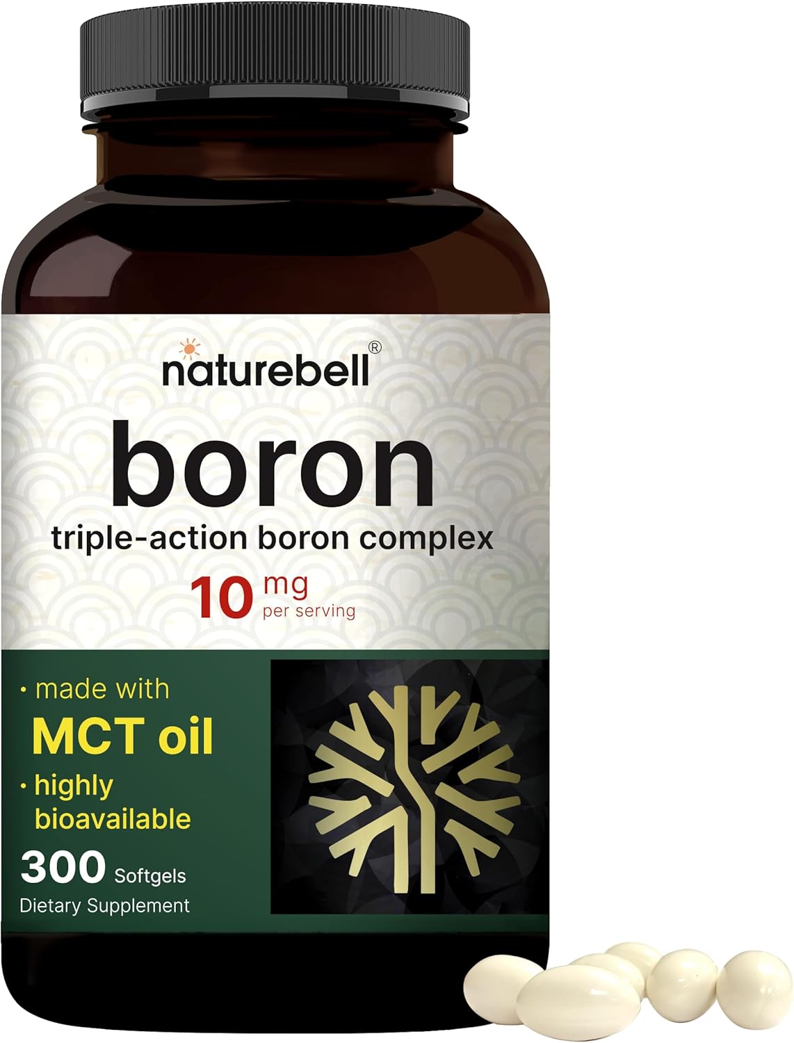 Boron 10mg, 300 Softgels with MCT Oil | High Absorption | Triple Action Boron Supplement for Men & Women | Glycinate, Citrate, & Aspartate Complex | Trace Minerals for Hormone, Bone, & Joint Support