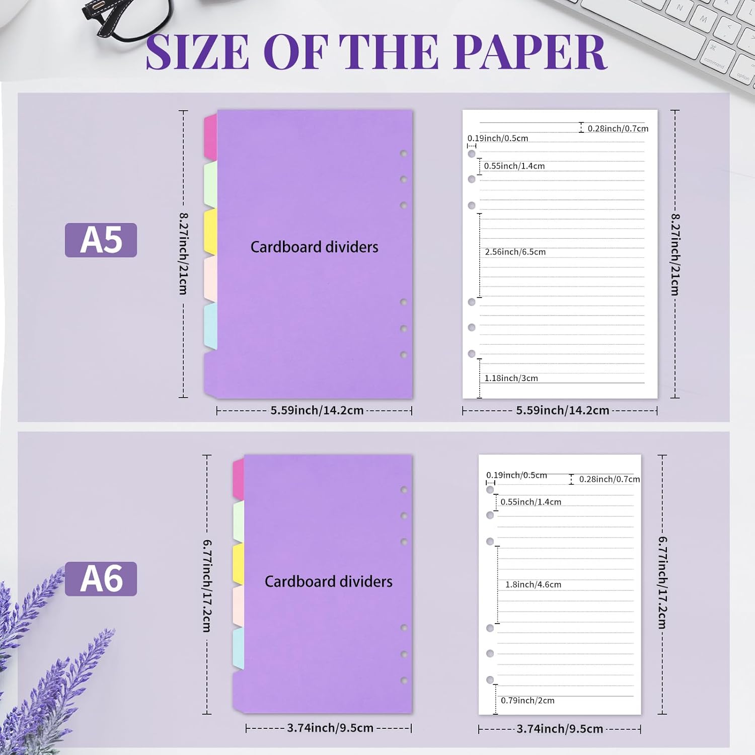 A6 Refill Paper Planner Inserts, 6-Hole Loose Leaf Paper, College Ruled Loose Leaf with Binder Dividers, Punched Notebook Refills for 6-Ring Refillable Binder, 240 Pages, White - Image 2