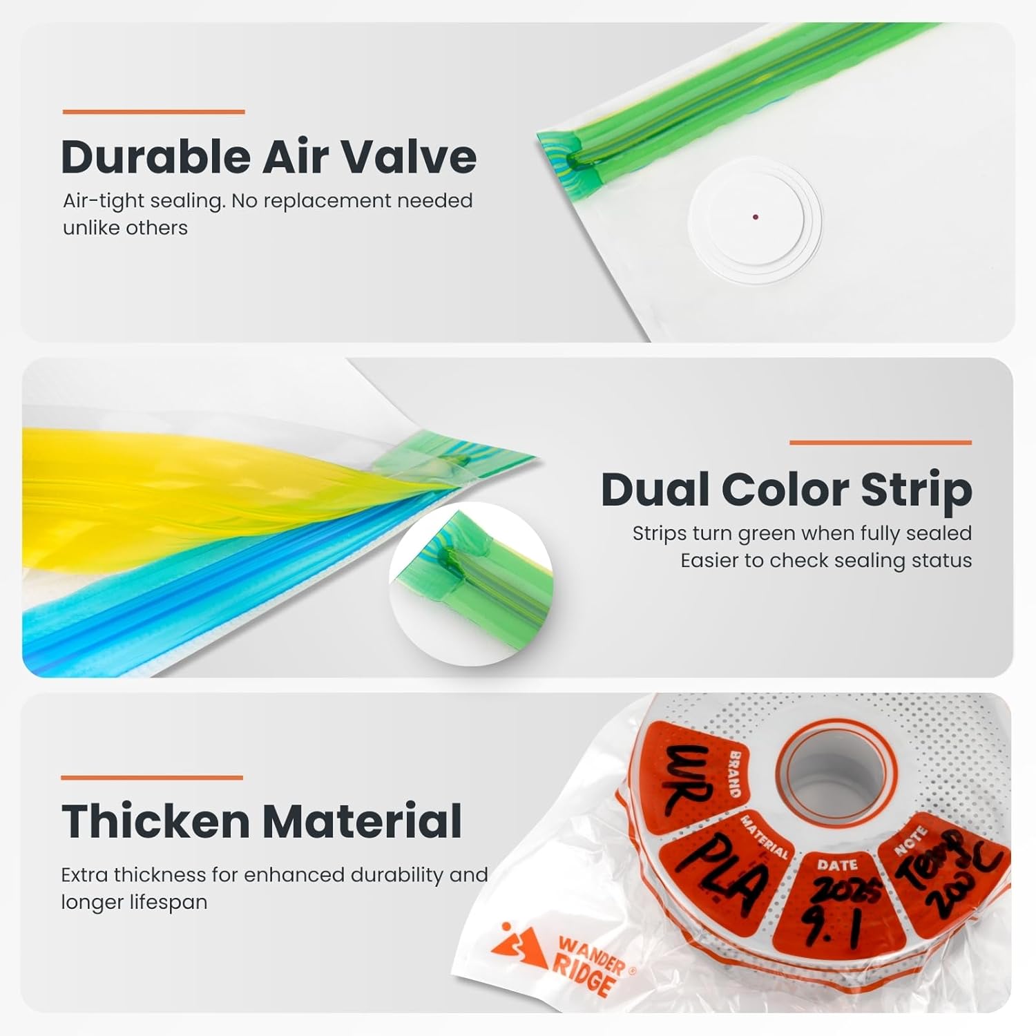 3D Printer Filament Storage Bags – Vacuum, Moisture-Proof & Dustproof, Humidity Resistant, Reusable (13 x 15 Inches, 5 Bags) - Image 3