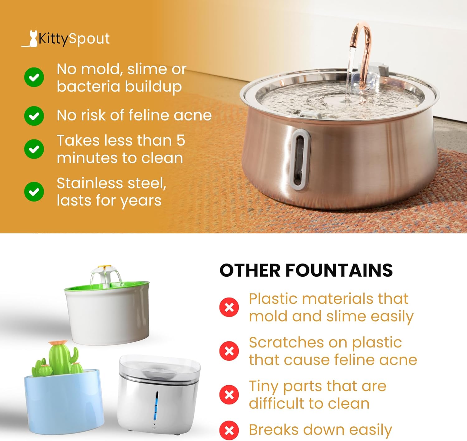 KittySpout Stainless Steel Cat Water Fountain Automatic Drinking Fountain, Quiet Circulating Water Bowl, Dishwasher Safe, Indoor Pet Fountain for Hydrated Healthy Cats (Stainless Steel, 4L Corded) - Image 6