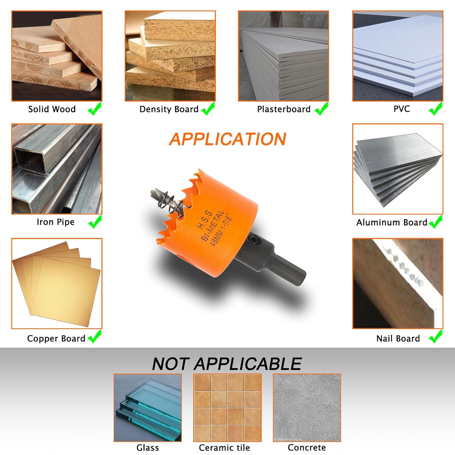 1-7/8 Inch Hole Saw with Arbor for Wood Metal Plastic, 1.875 in Bimetal Hole Cutter, Fast Chip Removal, Smooth Flat Drilling Edge - Image 3