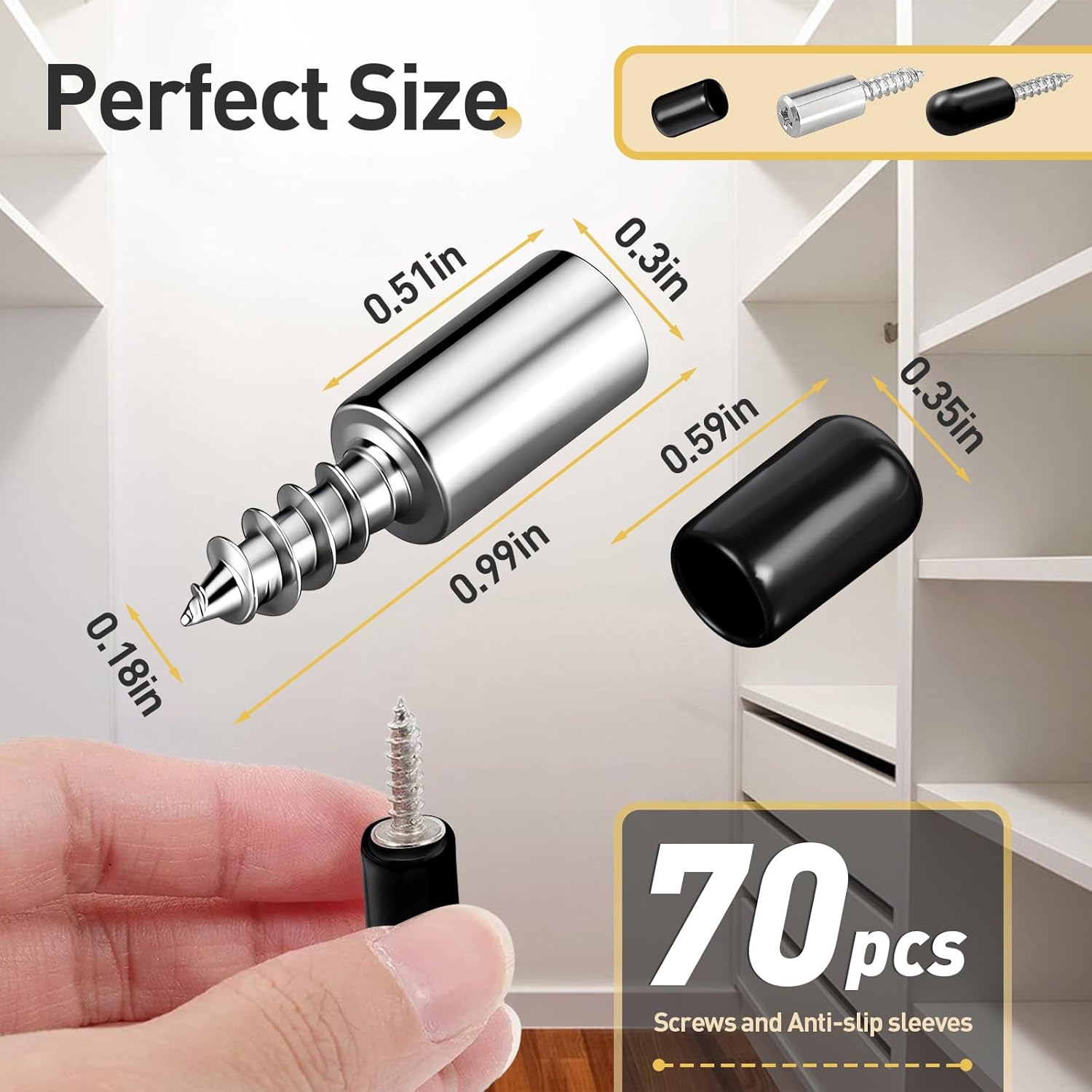 70 Pcs Self Tapping Screws Cabinet Laminate Support, Shelf Pins with Non-Slip Sleeve, Cabinet Shelf Pegs for Kitchen Utensils, Bookcases and Wardrobes, Fixed Support Self - Tapping Cross Screw - Image 2