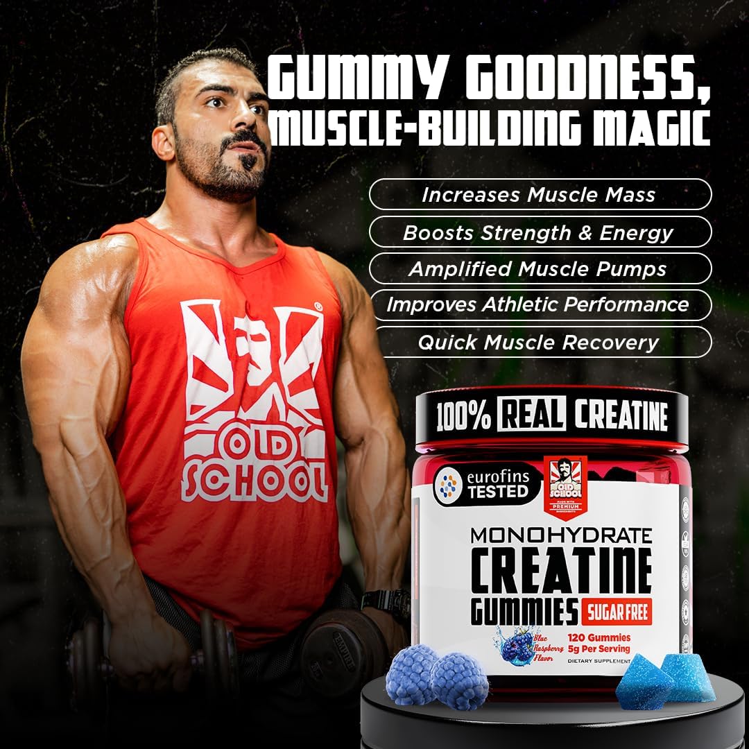 Old School Labs 5000mg Creatine Monohydrate Gummies, Optimized for Men and Women, Supports Lean Muscles & Recovery, Energy & Stamina - Real Creatine and Third Party Tested, 30 Servings, 120 Ct - Image 2
