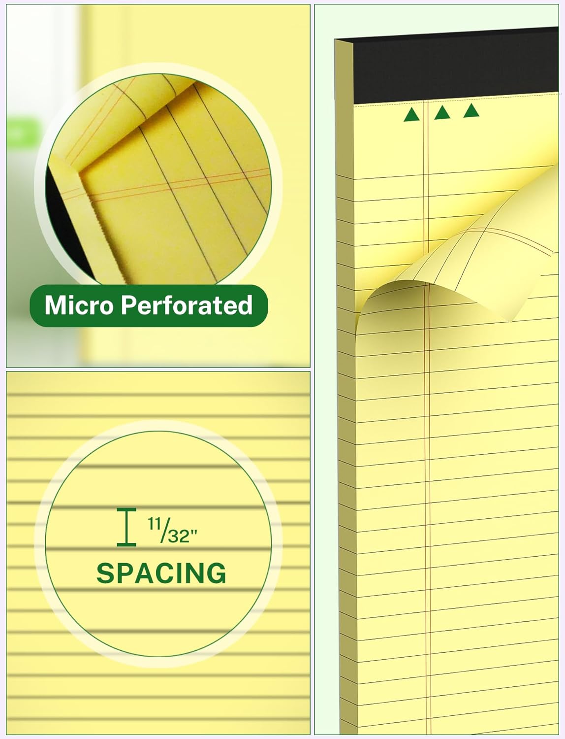 Zaviko Legal Pads 8.5 x 14, Wide Ruled Legal Pads, 12 Pack Yellow Paper 8.5 x 14, 30 Sheets per Notepad, Large Writing Pad for Office Supplies, College, Micro Perforated Lined Writing Pads, 70 GSM - Image 3