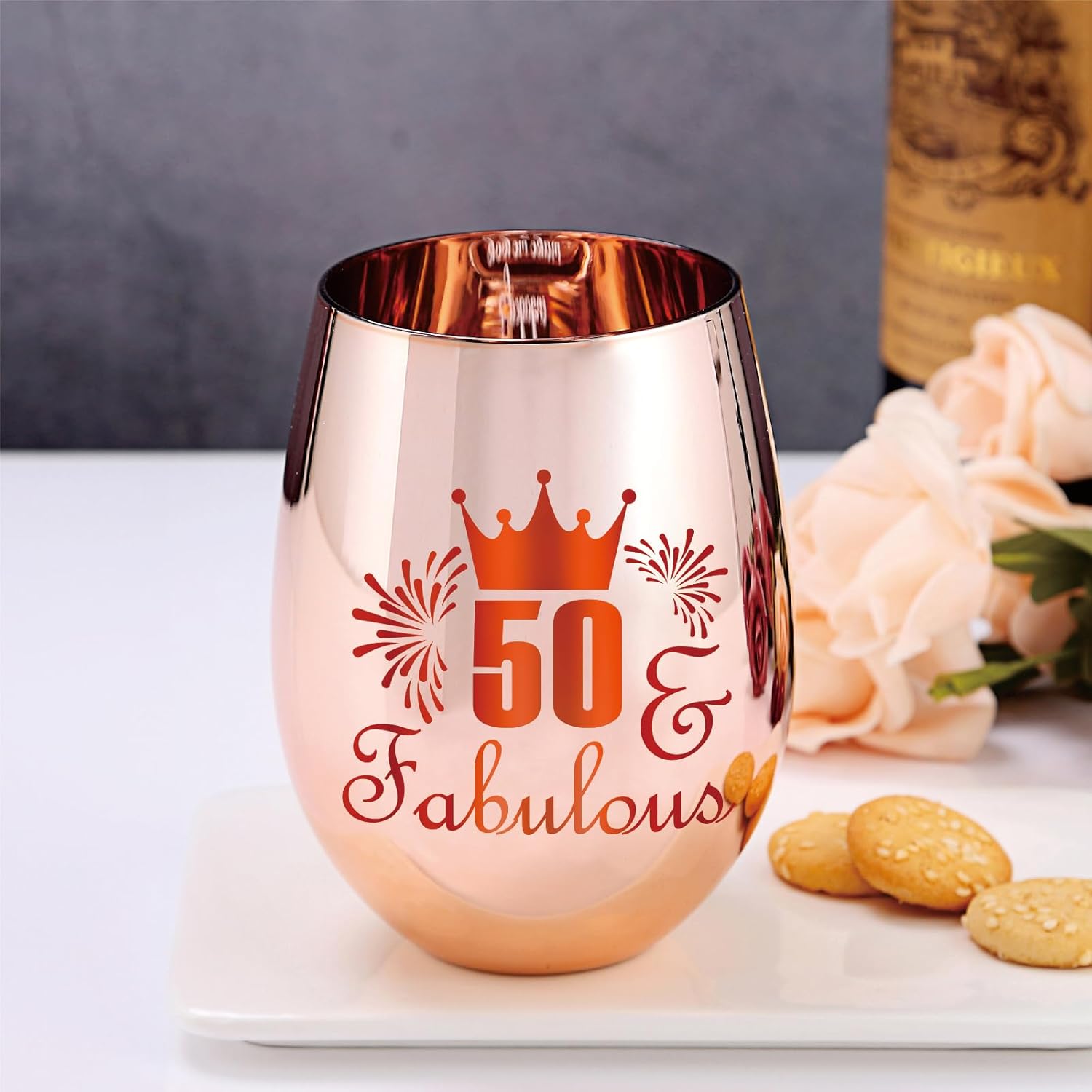50 and Fabulous Wine Glass Gift - 50th Birthday Gifts for Women - 50 Year Old Birthday Decorations - Image 2