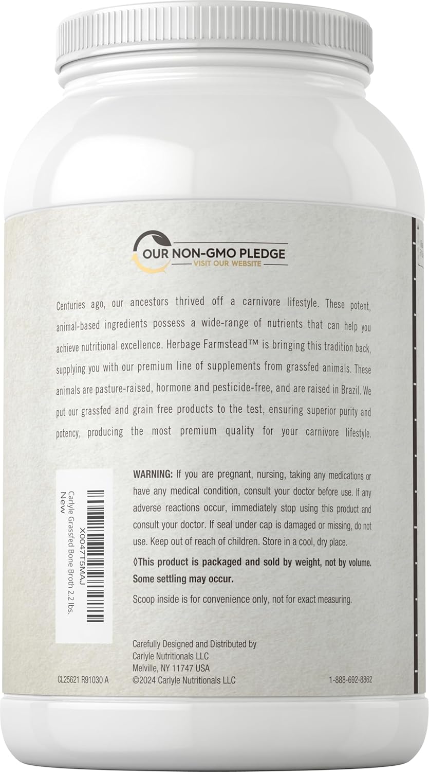 Carlyle Grass Fed Bone Broth Protein Powder | 35.2 oz (2.2lb) | 20g Protein | Pasture Raised, Grain Free Supplement | Non-GMO & Gluten Free | By Herbage Farmstead - Image 3