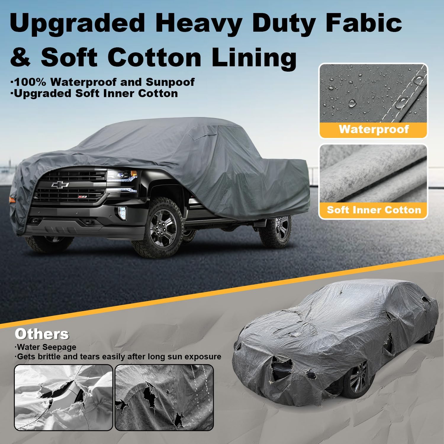 GUNHYI 16 Layers Large Truck Cover Waterproof All Weater, Heavy Duty Pickup Truck Cover for RAM 2500 3500, Silverado 1500 2500 3500, F-Series F-250 F-350, Toyota Tundra etc. Length up to 261 inch. - Image 2